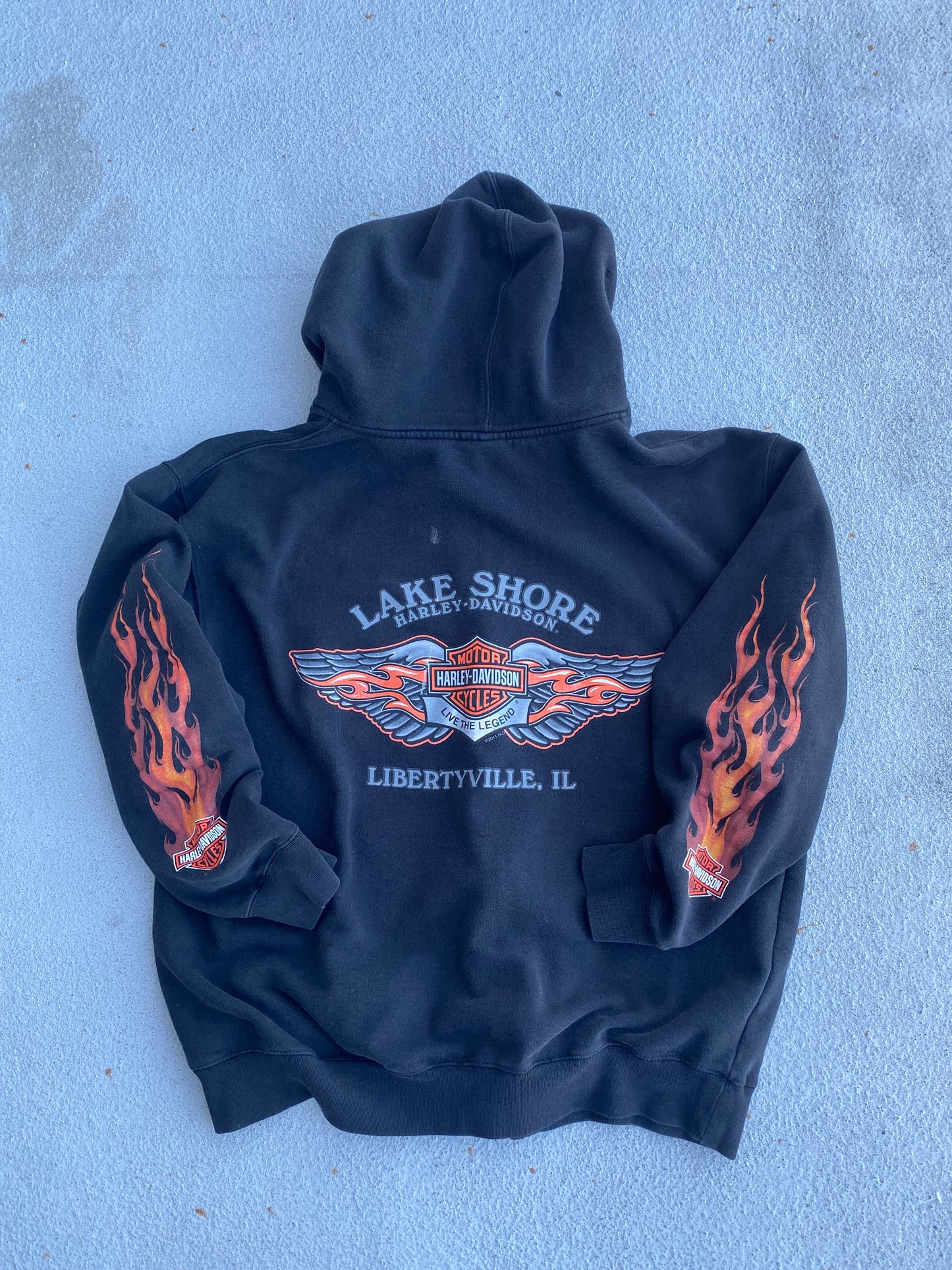 Thrashed Harley Zip Up Hoodie Size large