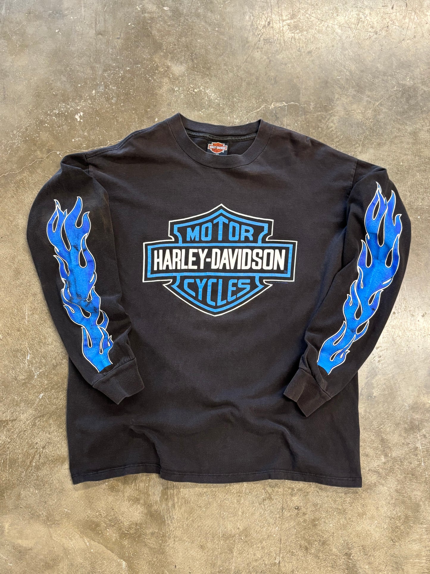 Vintage Harley Davidson Blue flame long sleeve size xxl