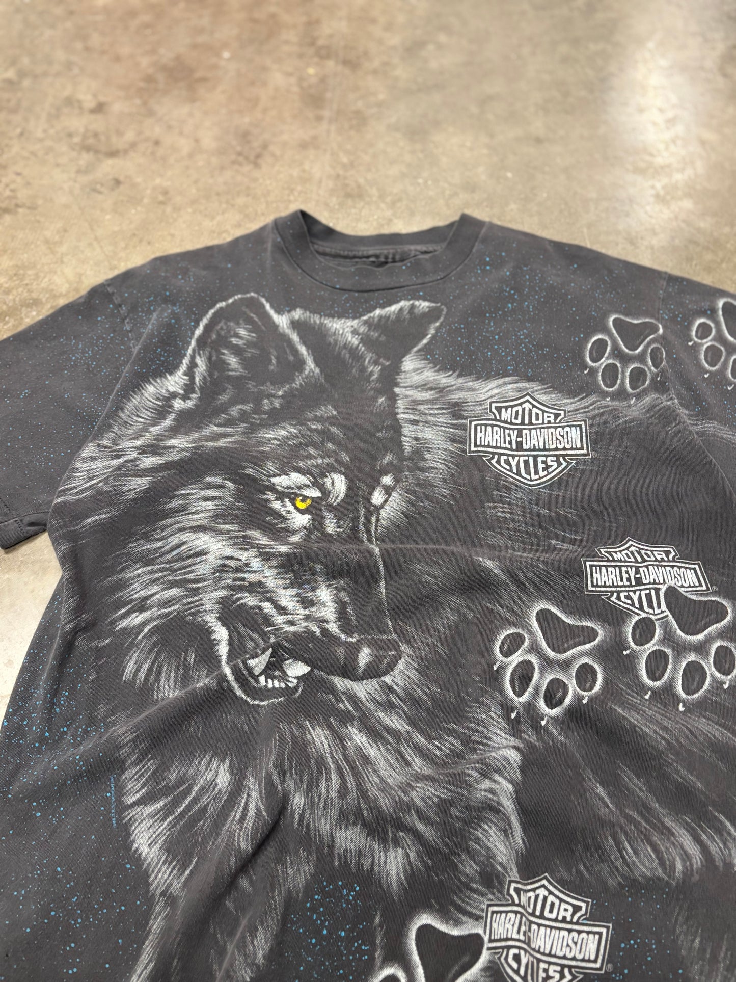 Vintage Harley Davidson Wolf AOP shirt size large