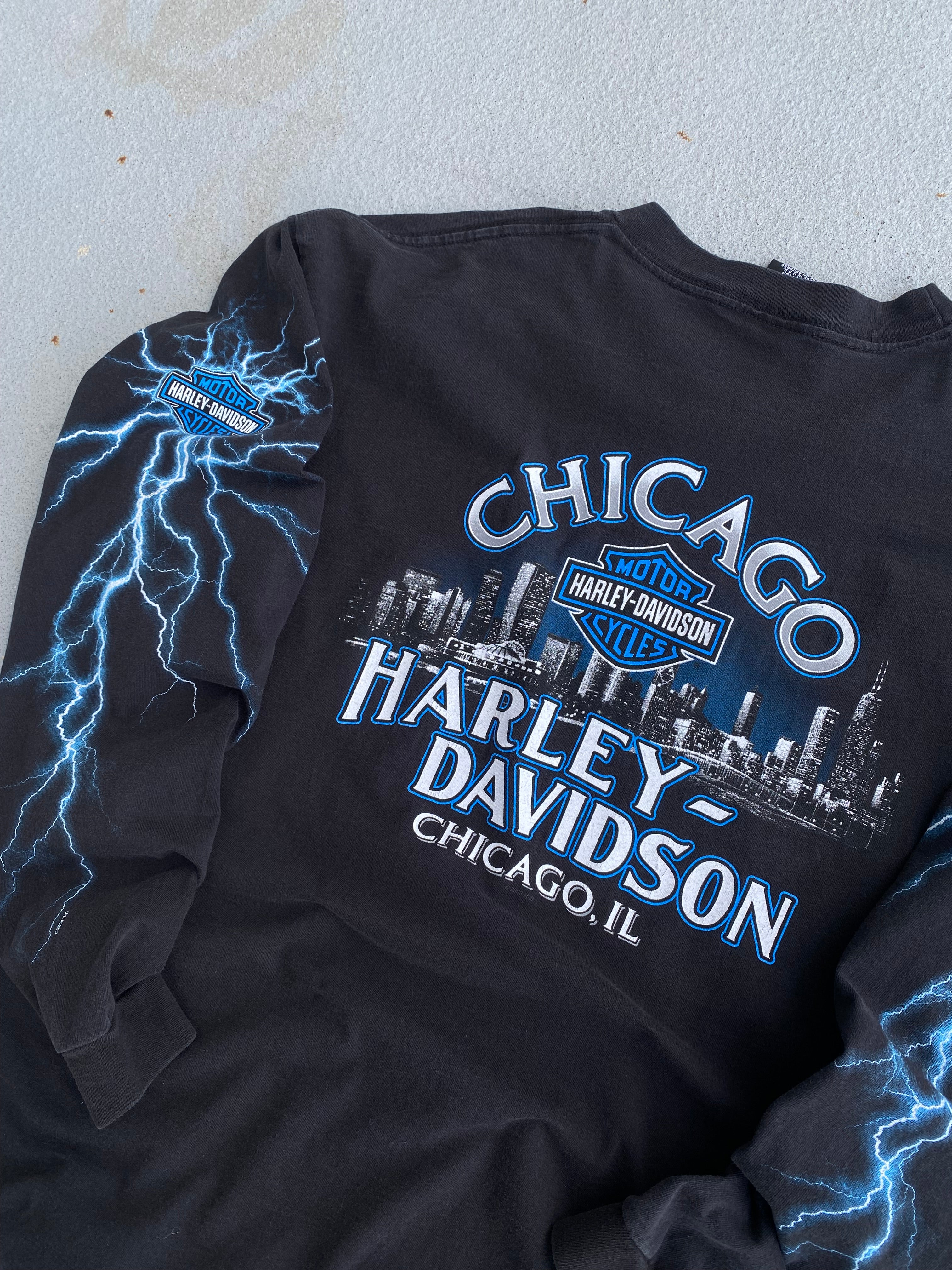 美品　希少HARLEY DAVIDSON LIGHTNINGロンT Vintage Harley Davidson Blue Lightning Long sleeve shirt size xl