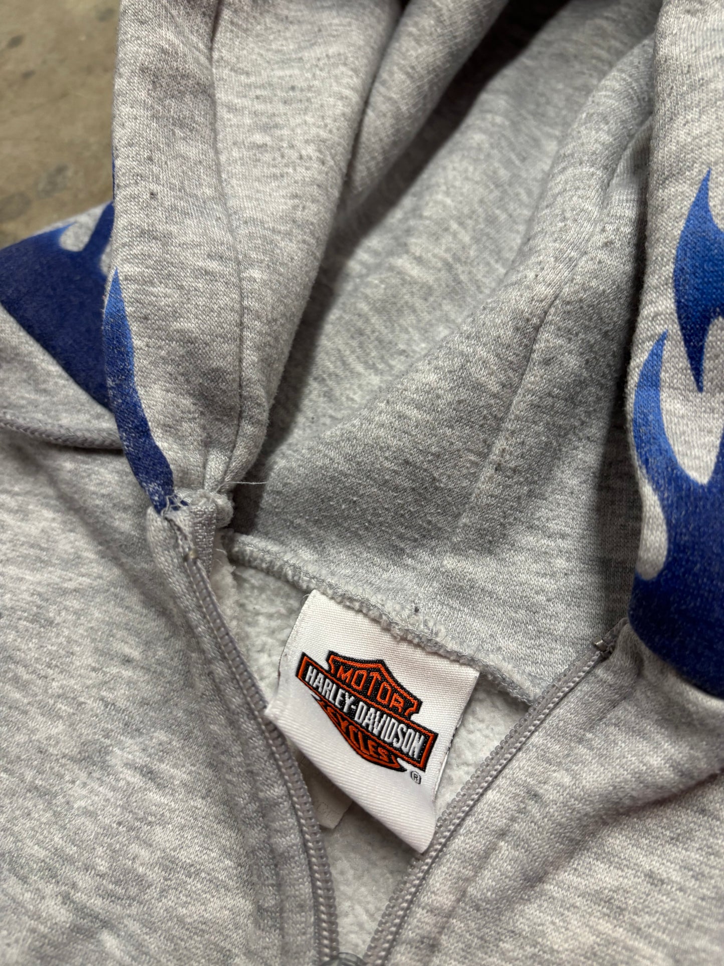 Vintage Harley Davidson Blue Flame zip up hoodie size XXXL