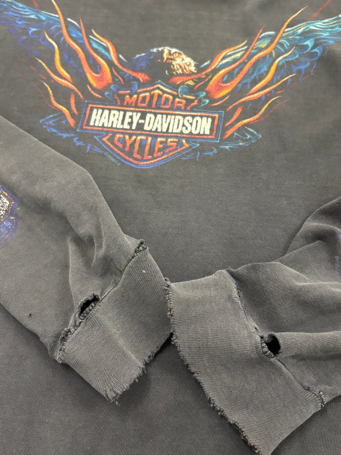 Vintage Thrashed and Faded out Harley Long sleeve flaming eagle size xl shirt