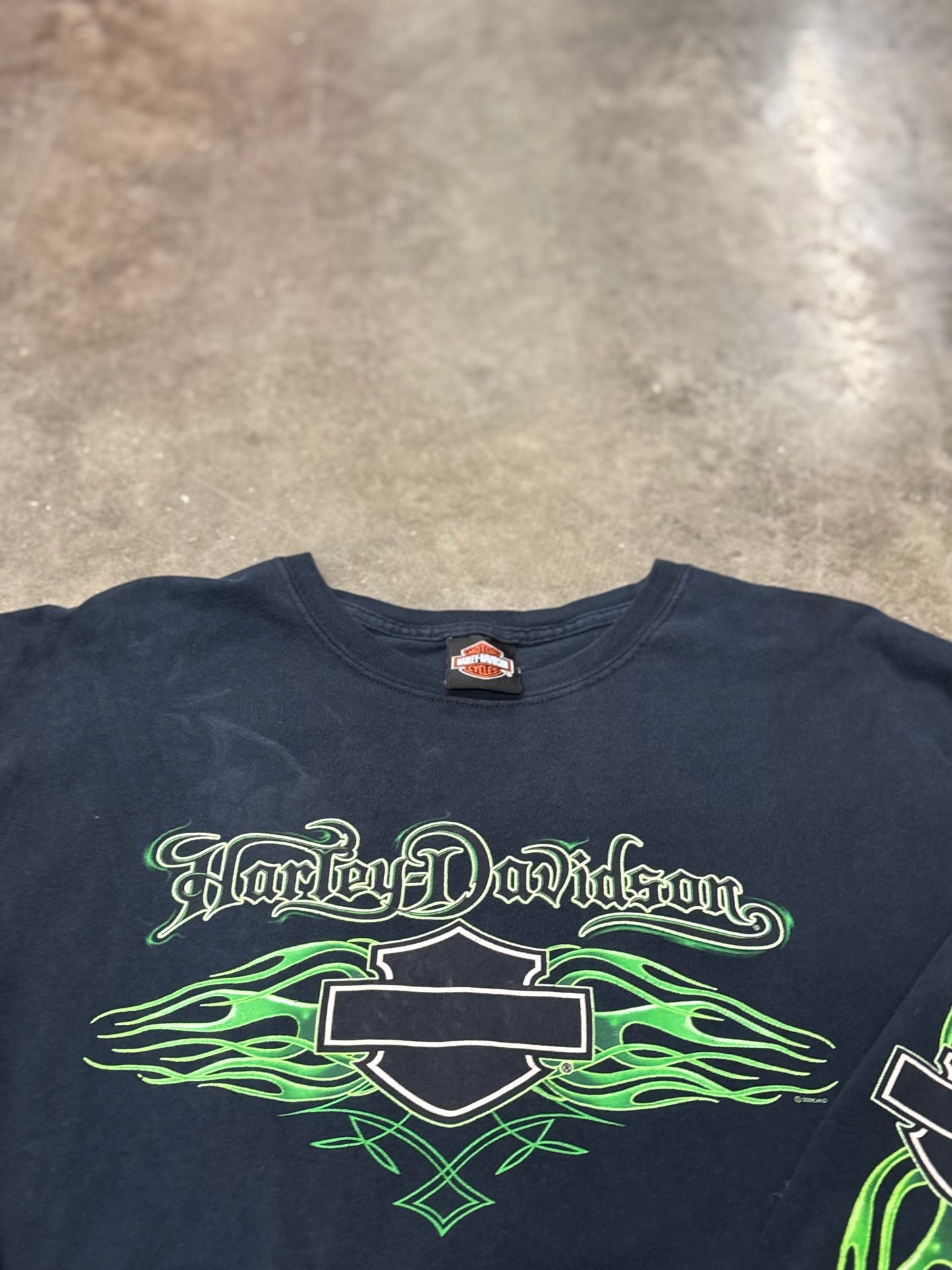 Vintage Harley Davidson green flame long sleeve size xl