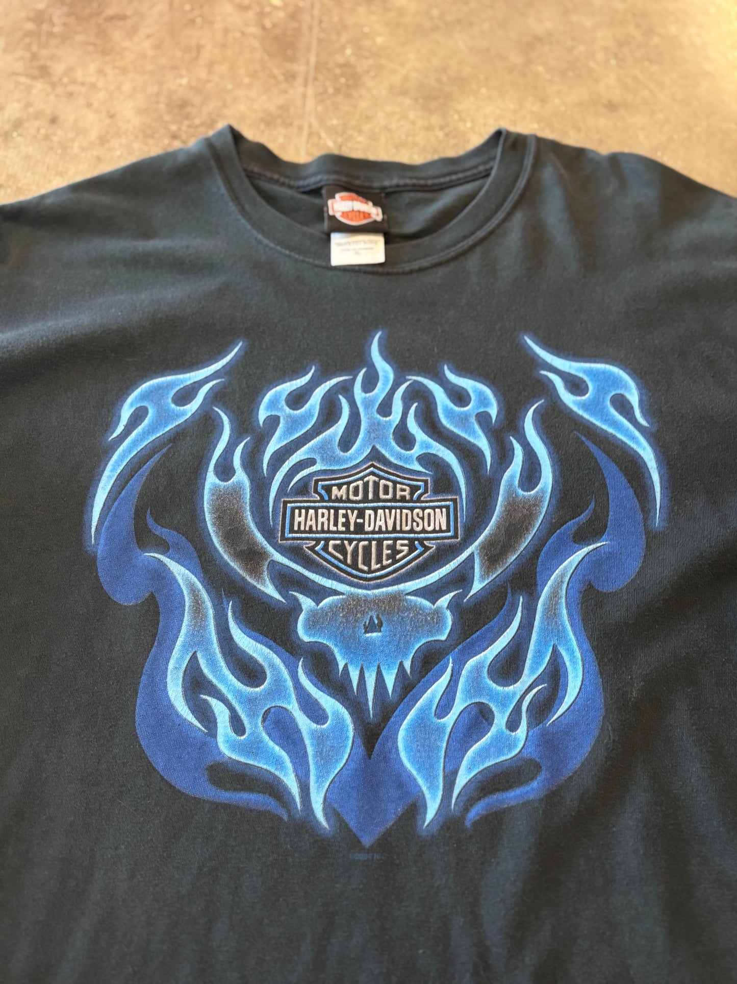 Vintage Harley Davidson Blue flame skull long sleeve size xl
