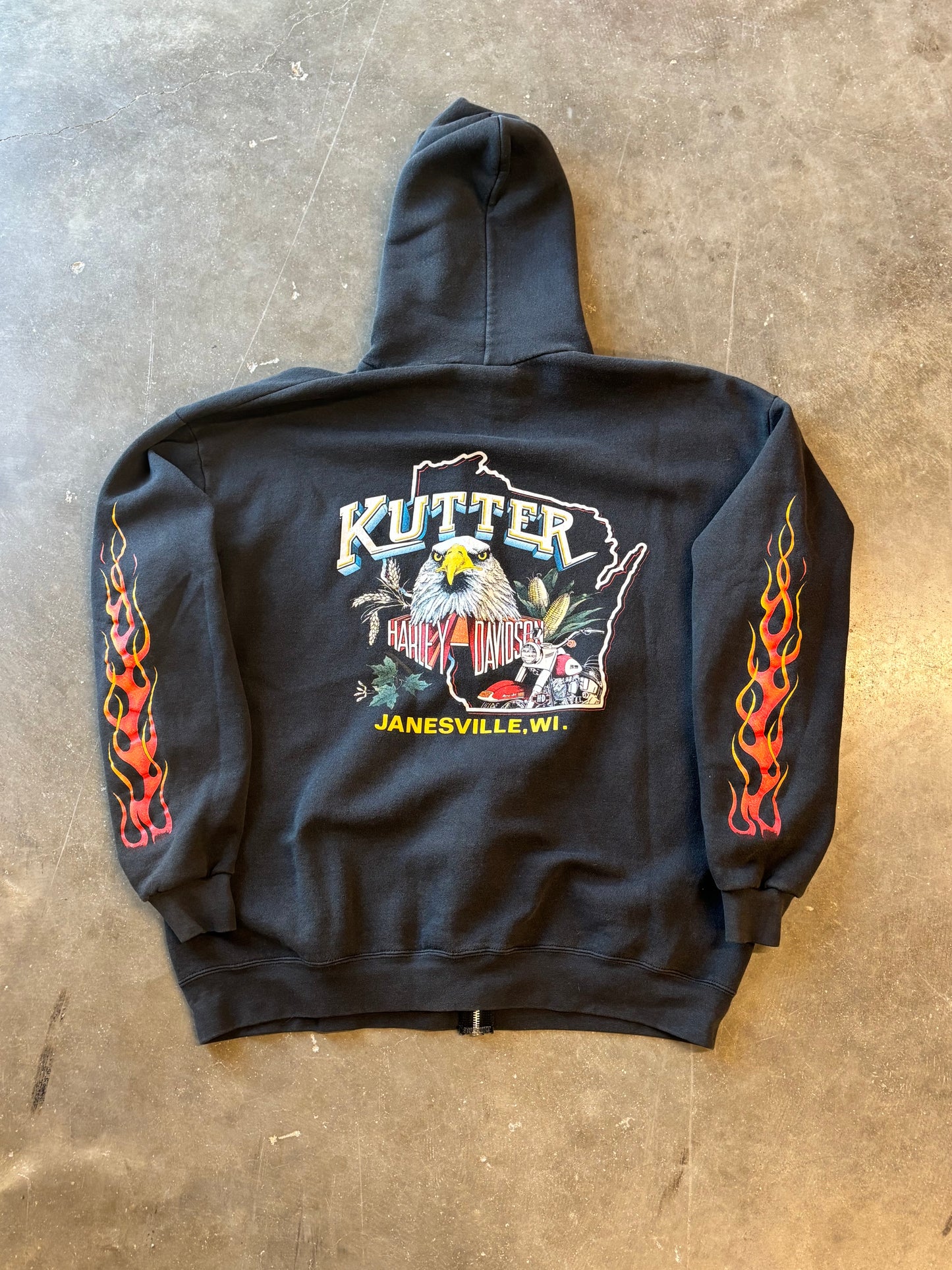 Vintage Harley Davidson Flame Eagle zip up size xl