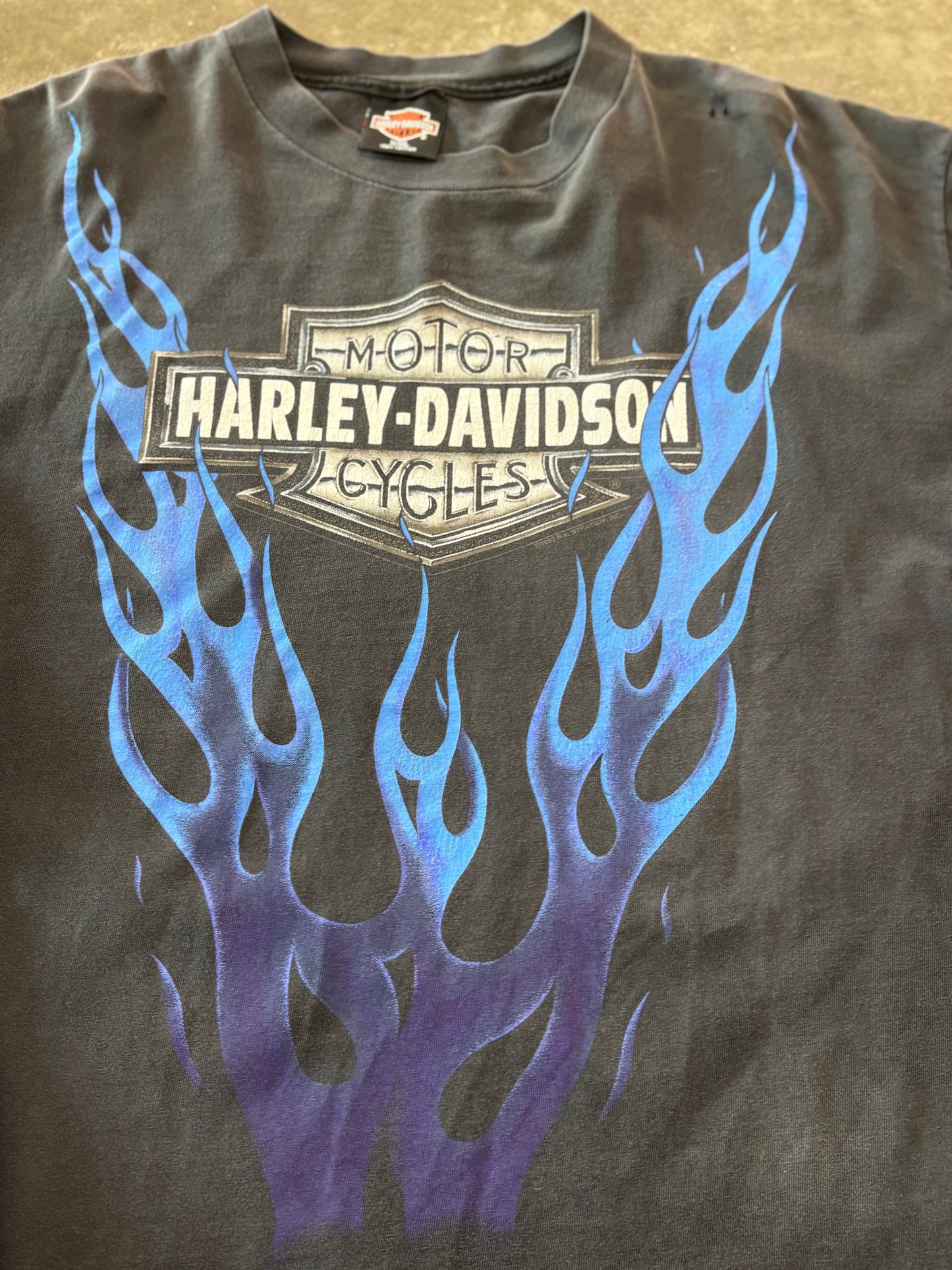 Vintage Harley Davidson blue flame long sleeve size xxl