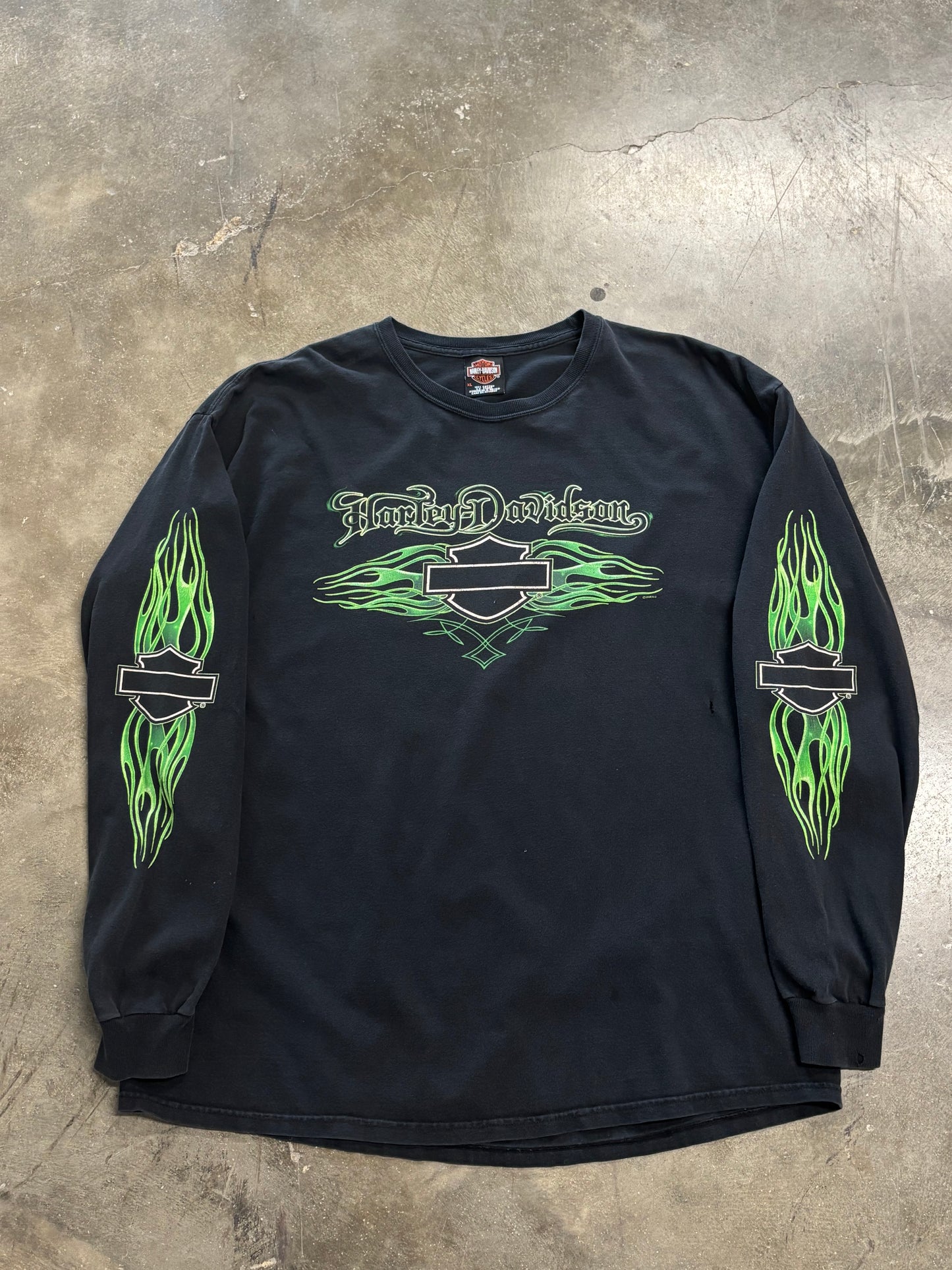 Vintage Harley Davidson Green Flame long sleeve size extra large