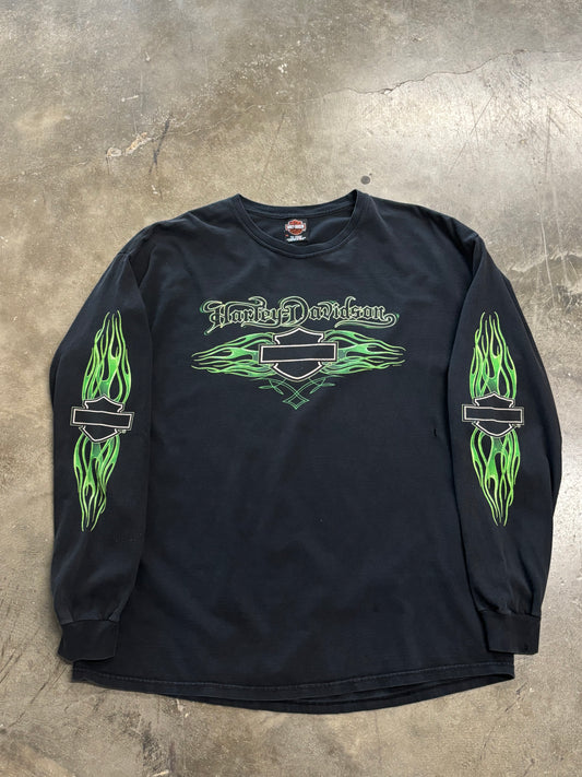 Vintage Harley Davidson Green Flame long sleeve size extra large