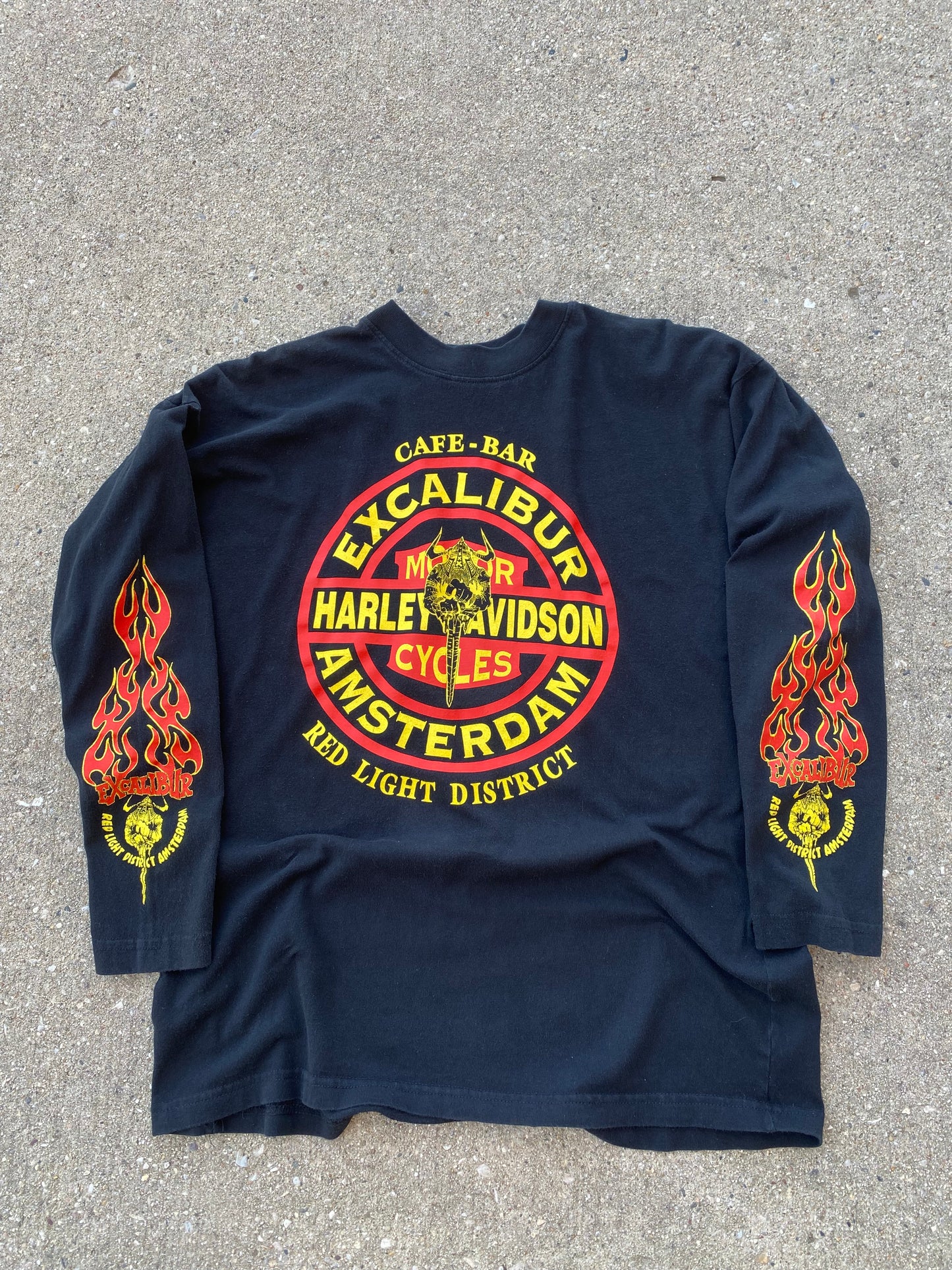 Vintage Excalibur Harley Davidson flame tribal pattern long sleeve shirt size extra large