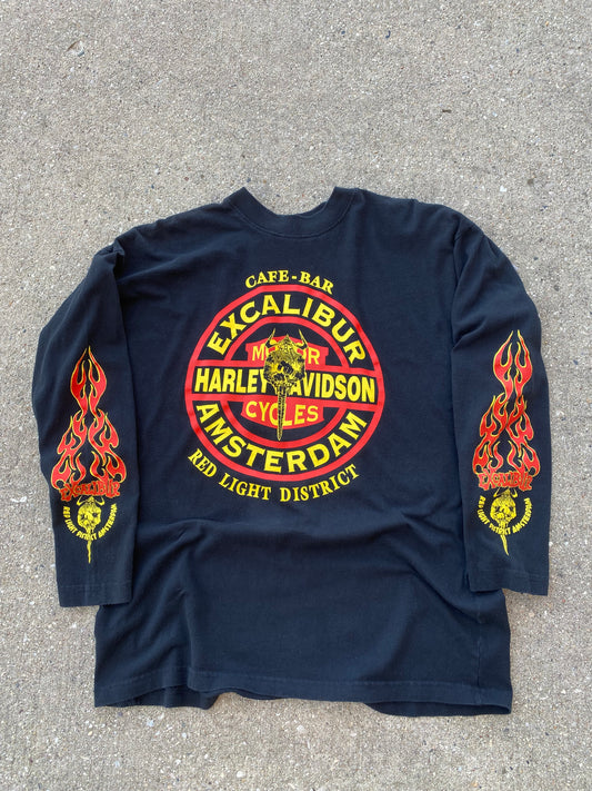 Vintage Excalibur Harley Davidson flame tribal pattern long sleeve shirt size extra large