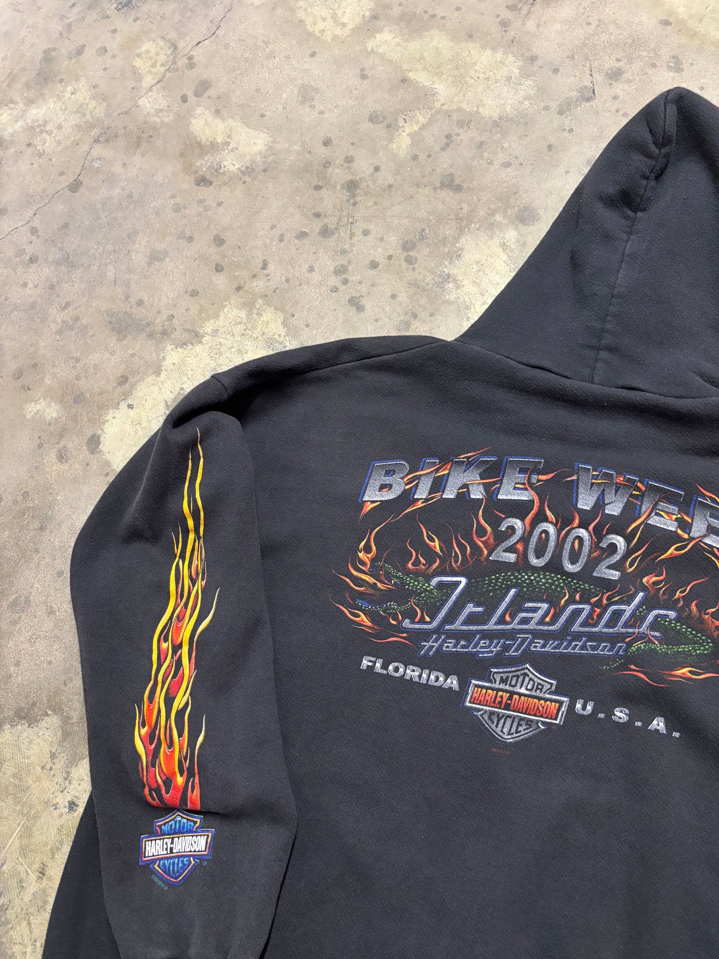 Vintage Harley Davidson flame sleeve zip up hoodie size XXL