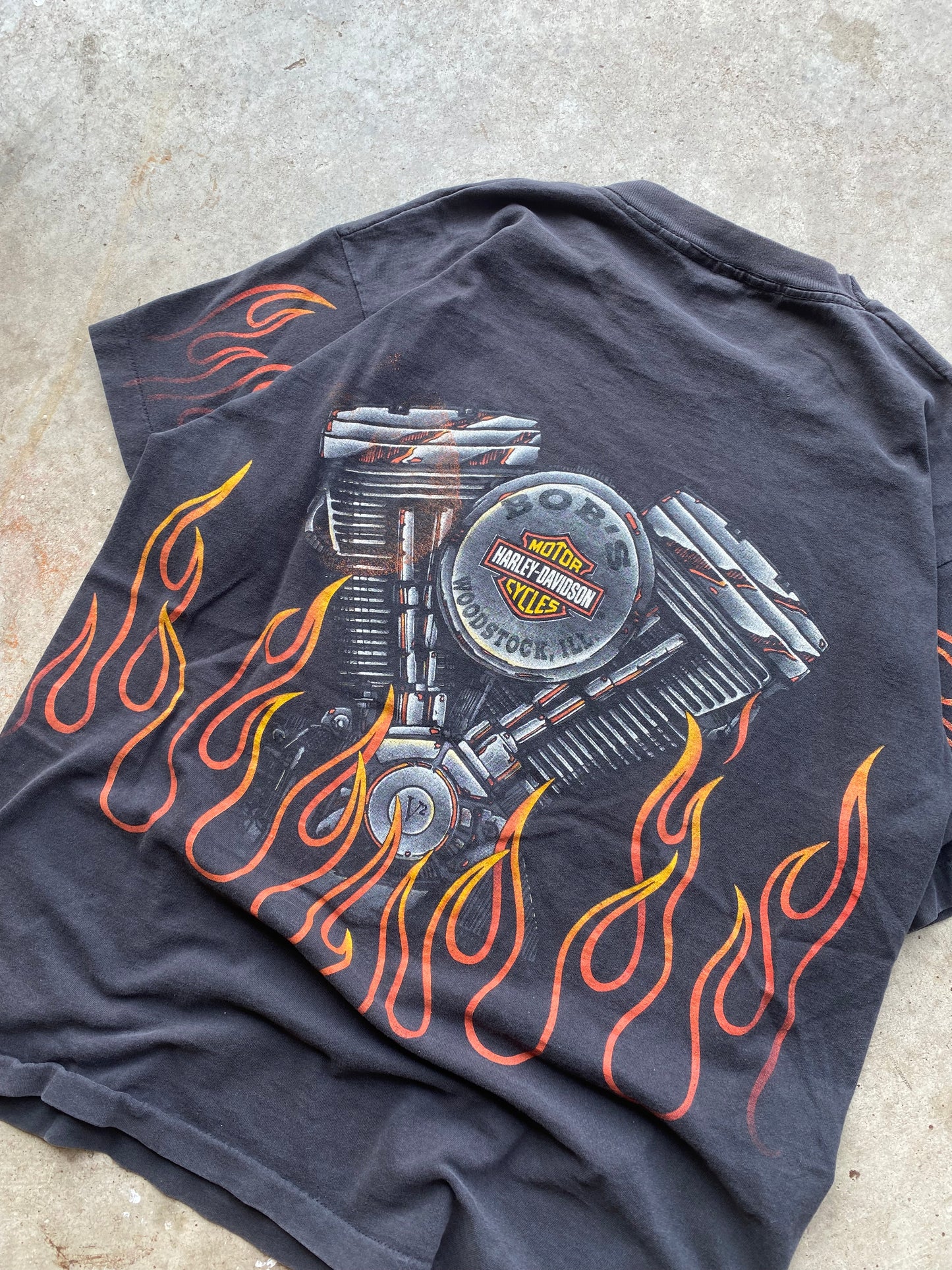 Vintage Big Flame AOP Shovelhead Harley Davidson shirt Size XL