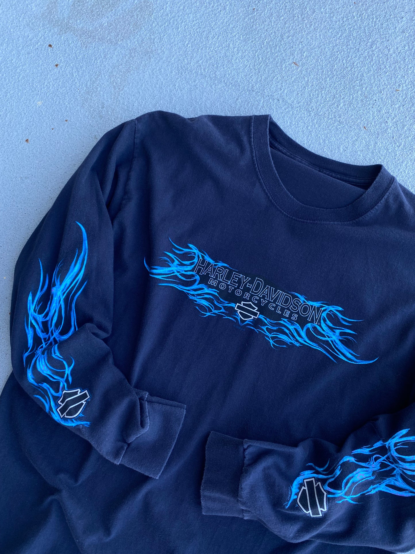 Harley blue flame long sleeve size large