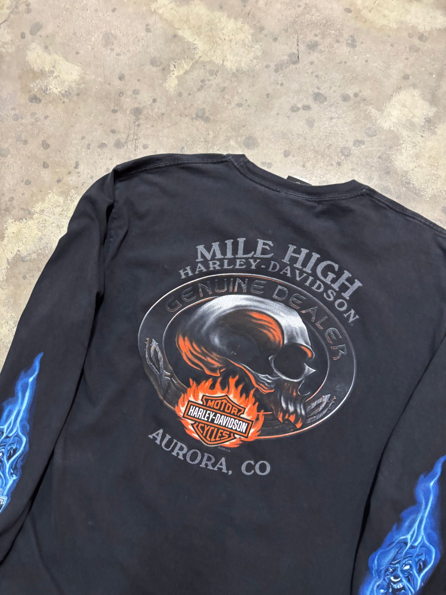 Vintage Harley Davidson blue flame joker long sleeve shirt size XL