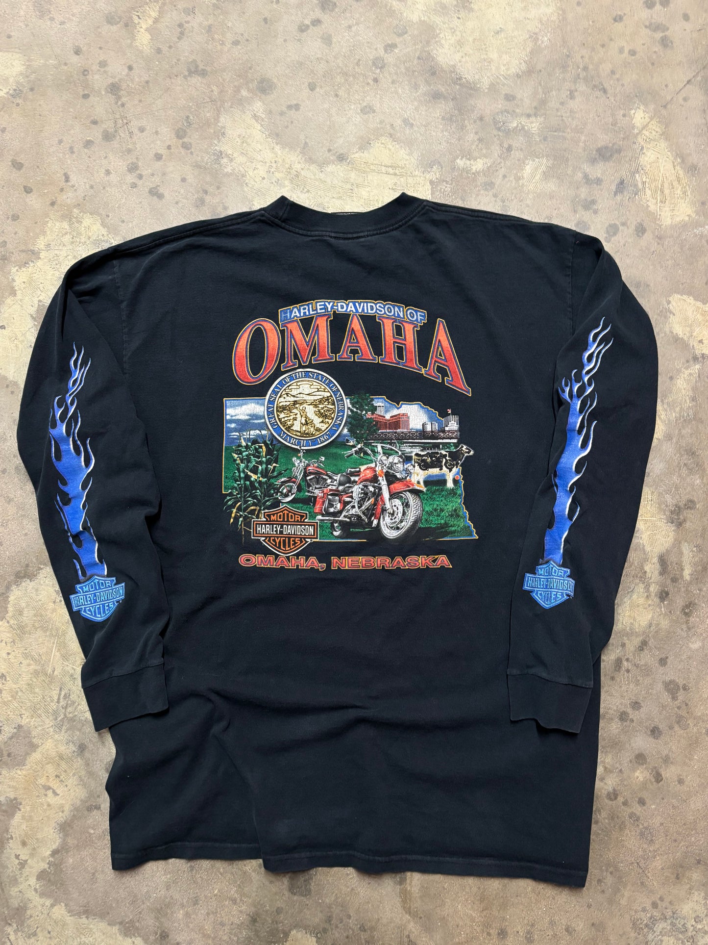Vintage Harley Davidson blue flames long sleeve shirt size XL