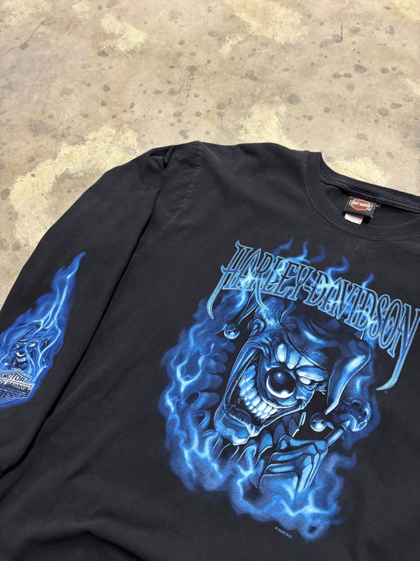 Vintage Harley Davidson blue flame joker long sleeve shirt size XL