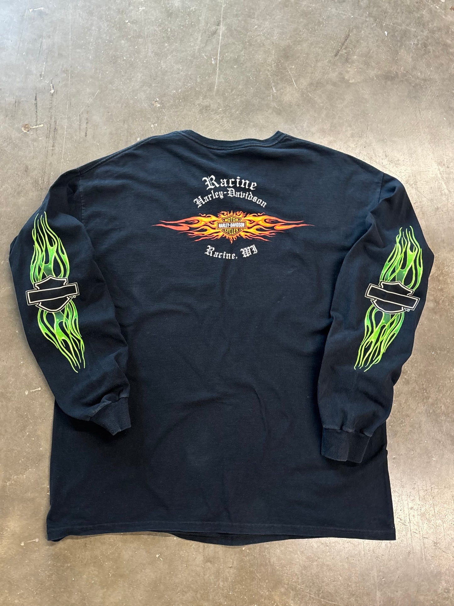 Vintage Harley Davidson Green laser long sleeve size xl