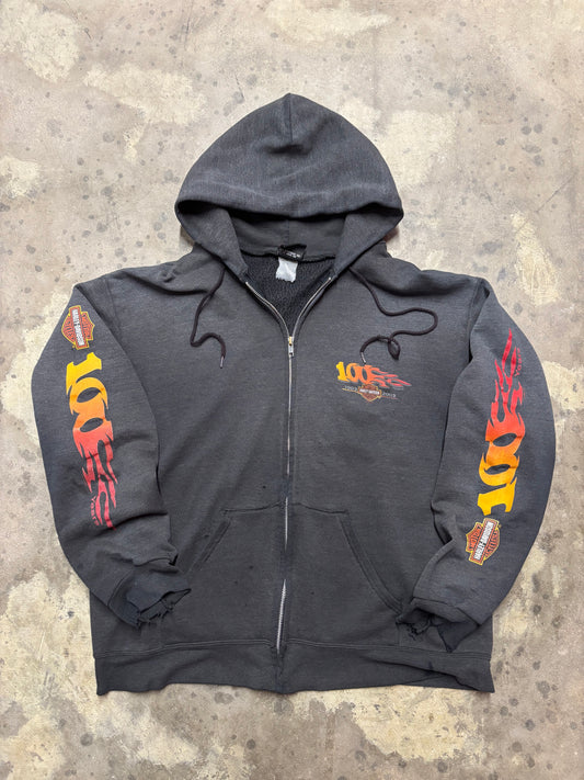 Vintage Harley Davidson 100 Years faded zip up hoodie size XL