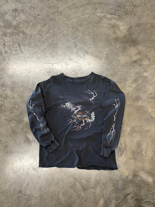 Vintage Harley Davidson Thrashed Purple Eagle Lightning shirt size large