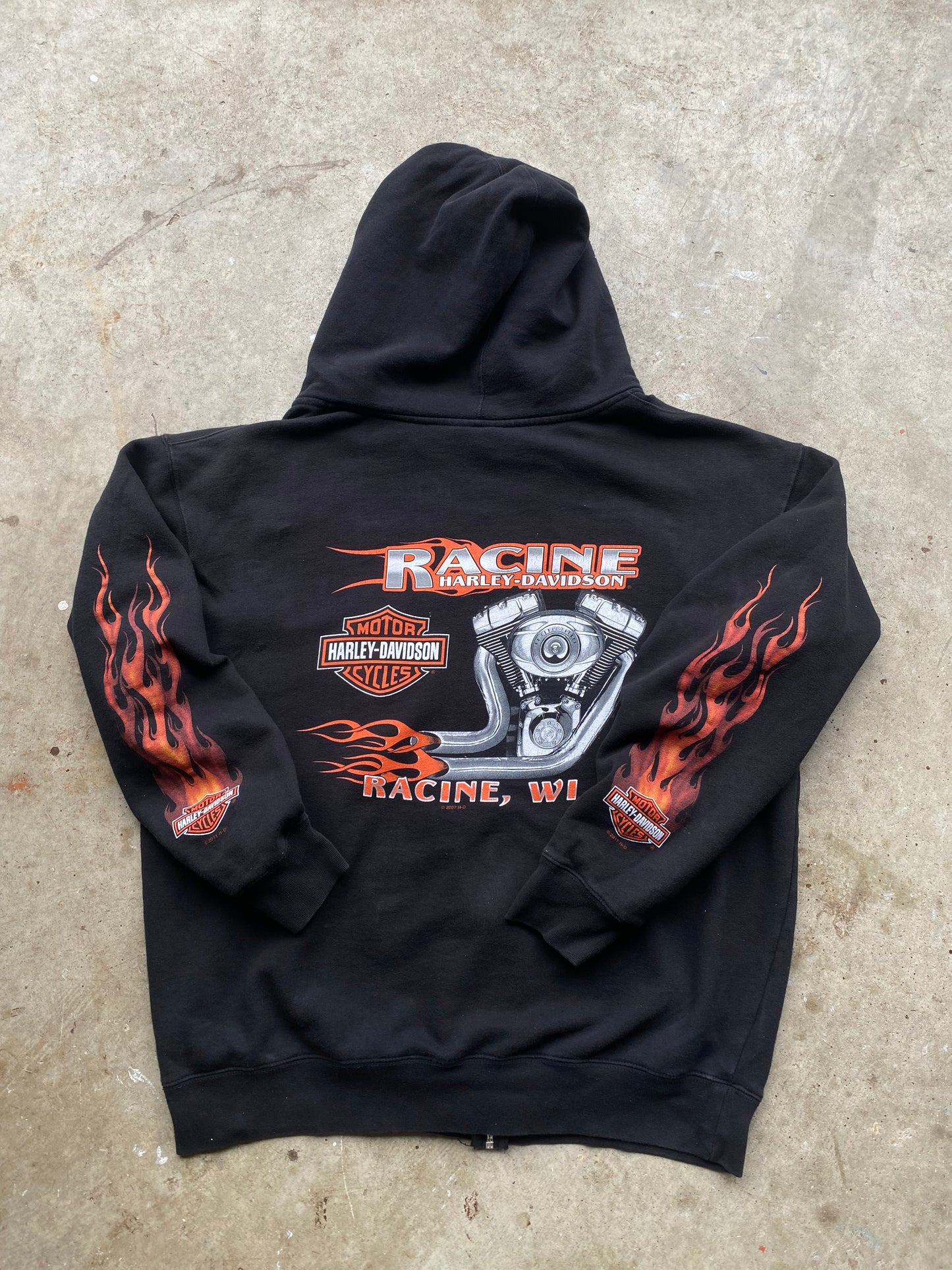 Harley Davison zip up skull flame hoodie size large