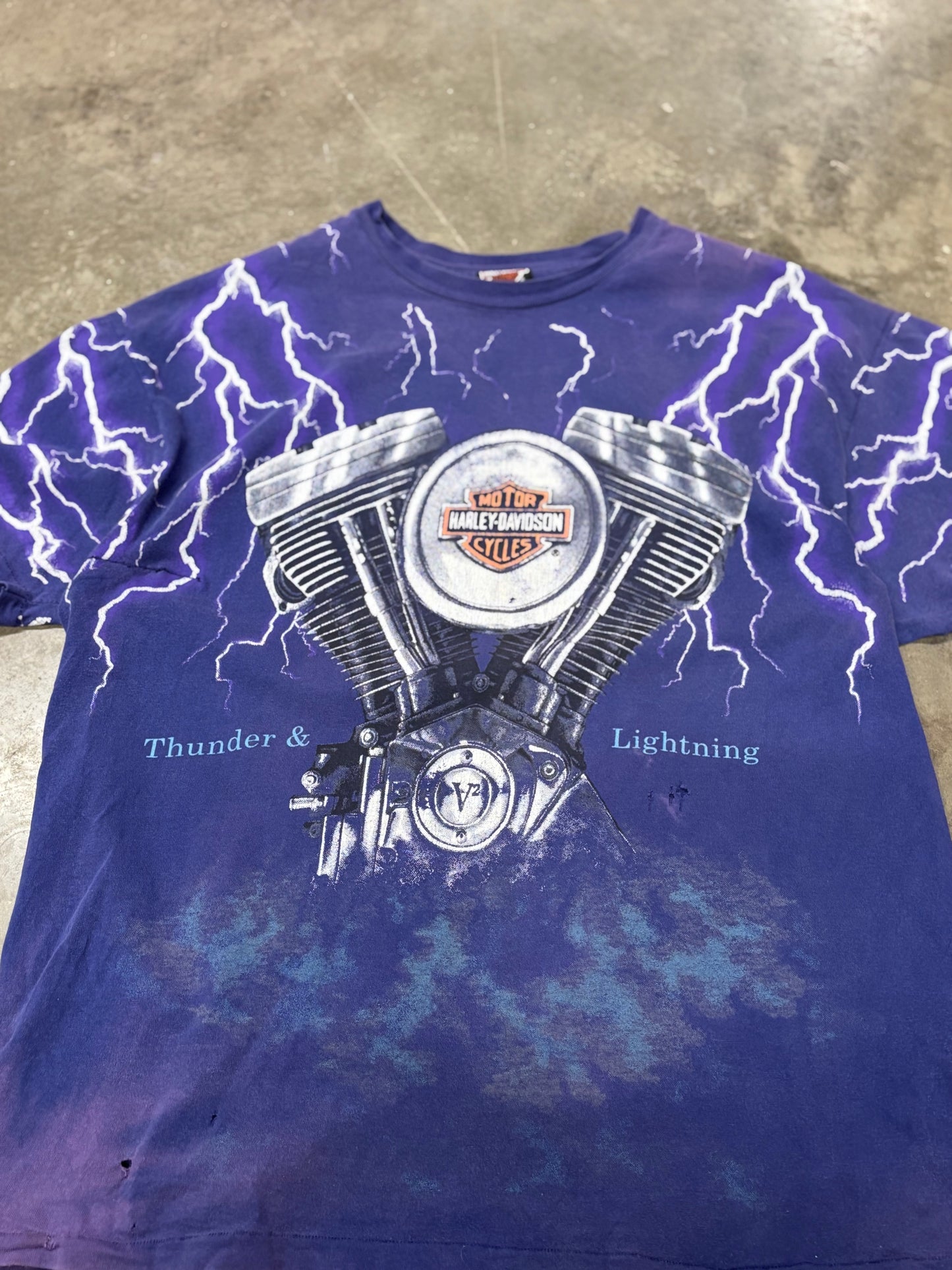 Vintage Harley Davidson Purple Lightning AOP shirt size xl