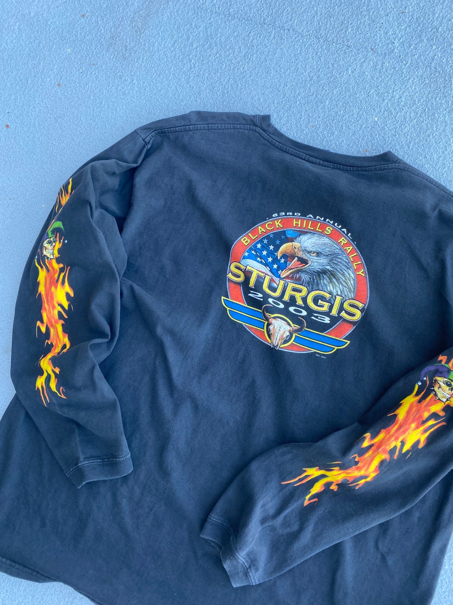 Vintage Sturgis 2003 Flaming Jester Long sleeve shirt size Extra Large