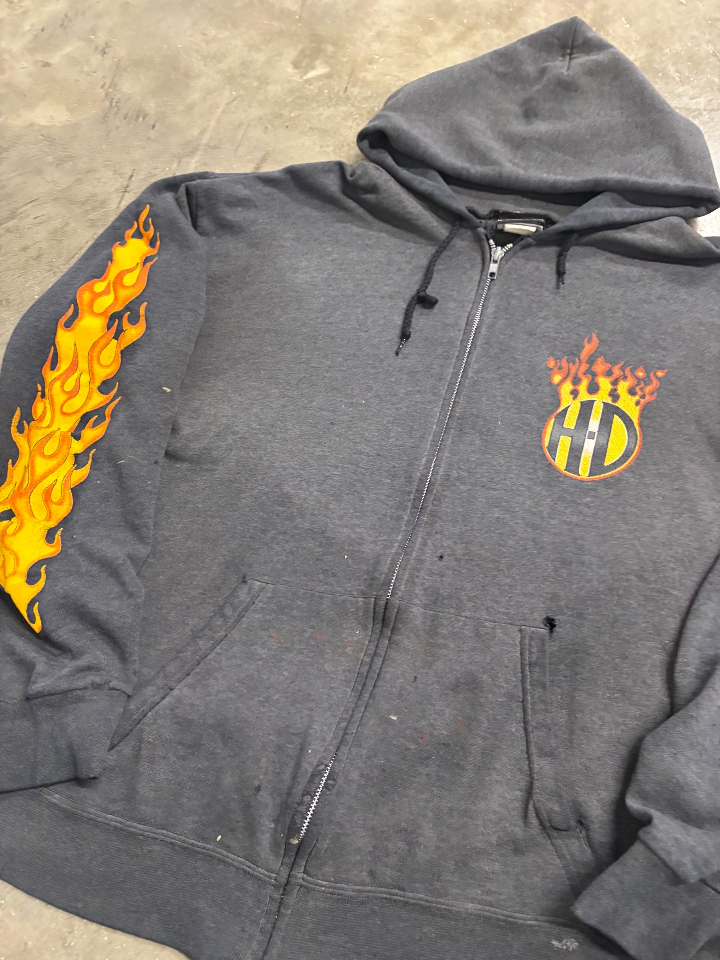 Vintage Harley Davidson Smoked out inferno flame zip up hoodie size large