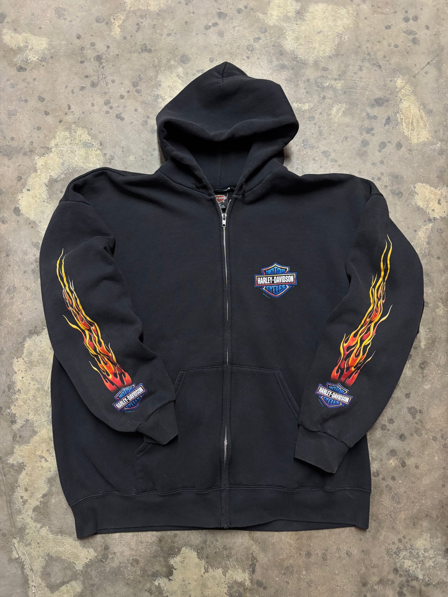 Vintage Harley Davidson flame sleeve zip up hoodie size XXL