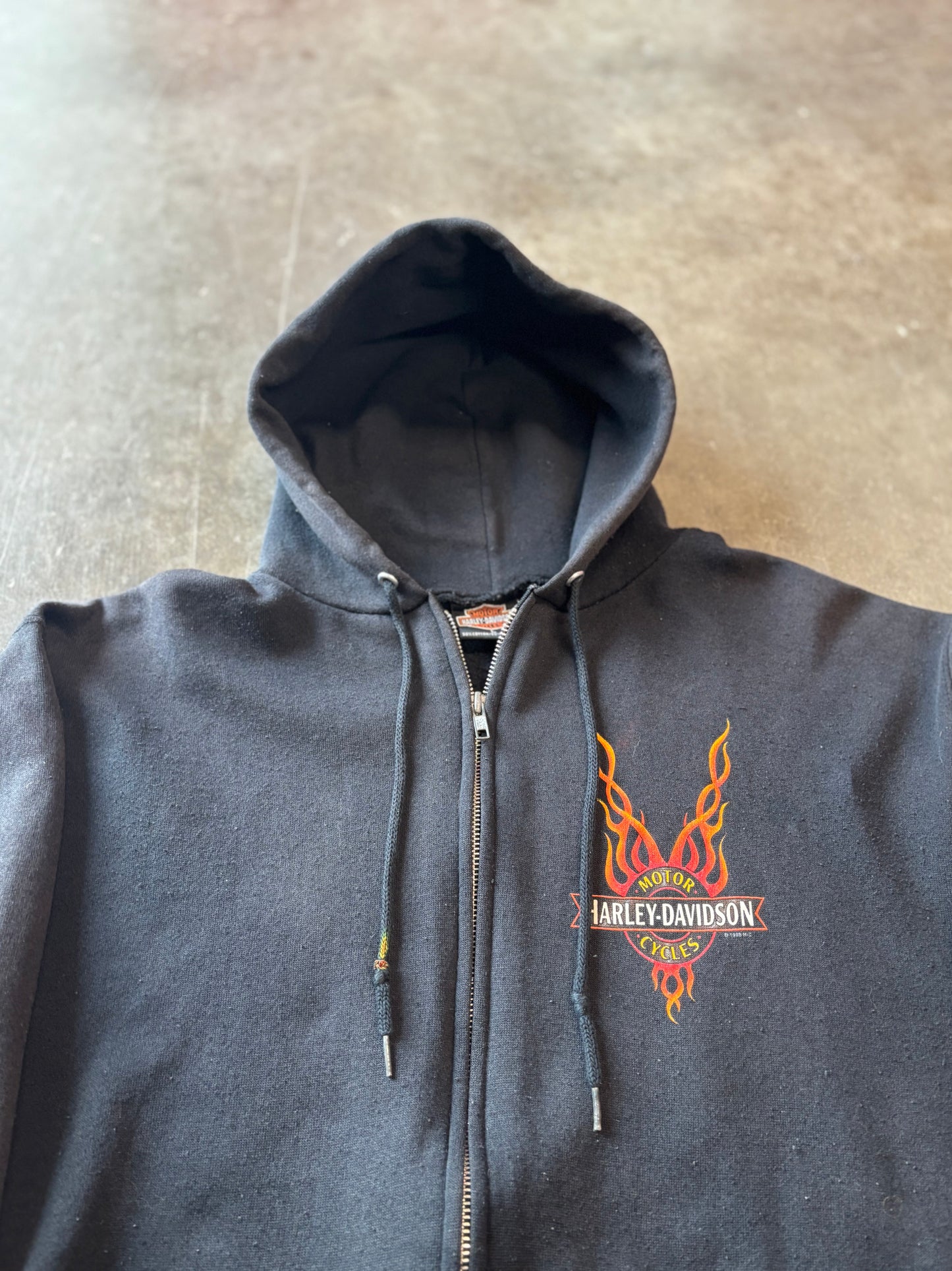 Vintage Harley Davidson flame sleeve zip up size large
