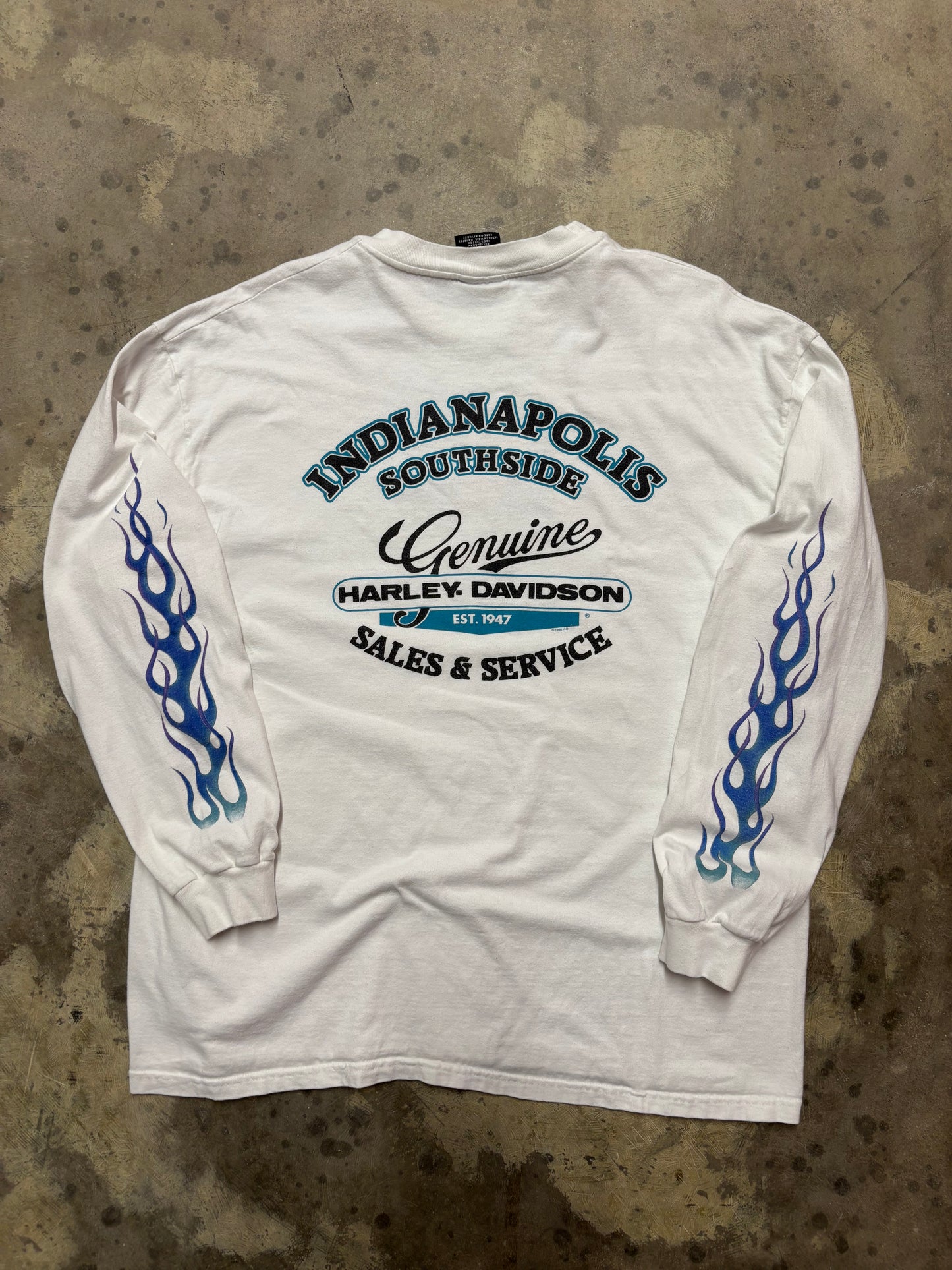Vintage Harley Davidson blue flame long sleeve shirt size XL