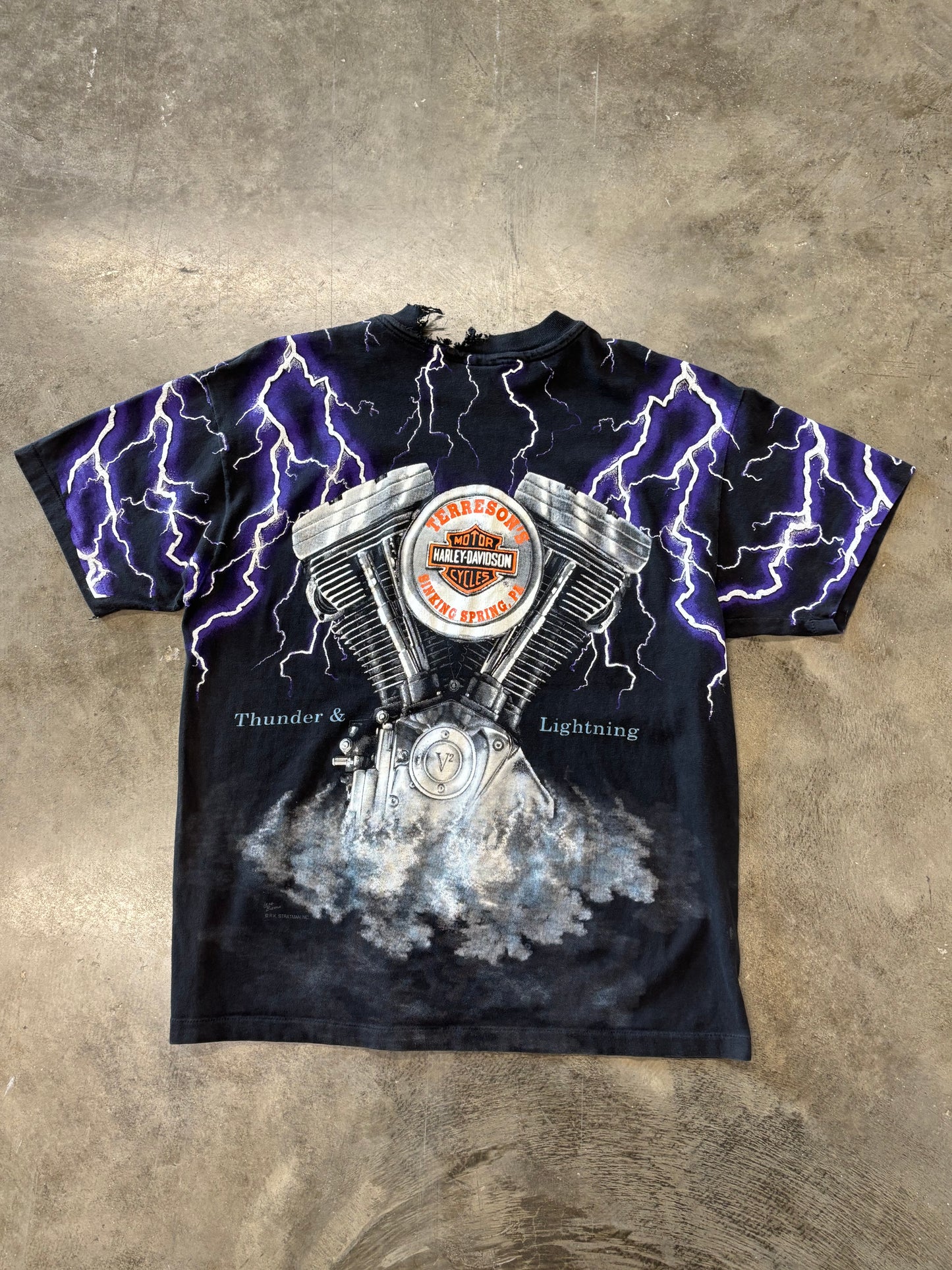 Vintage Harley Davidson Purple Lightning AOP shirt size large