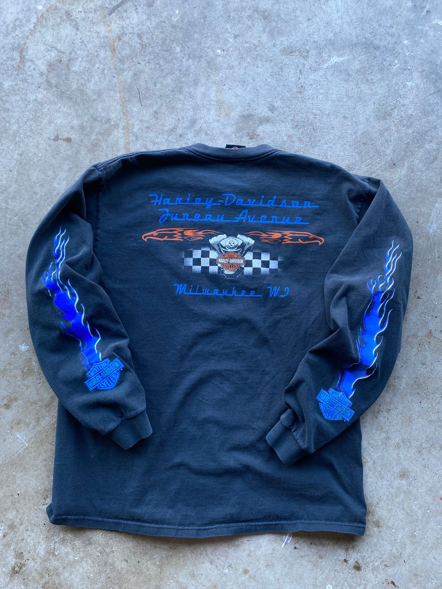 Vintage Harley Davidson Blue Flame Spellout size large