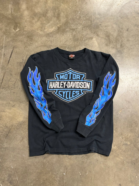 Vintage Harley Davidson blue flame long sleeve size large