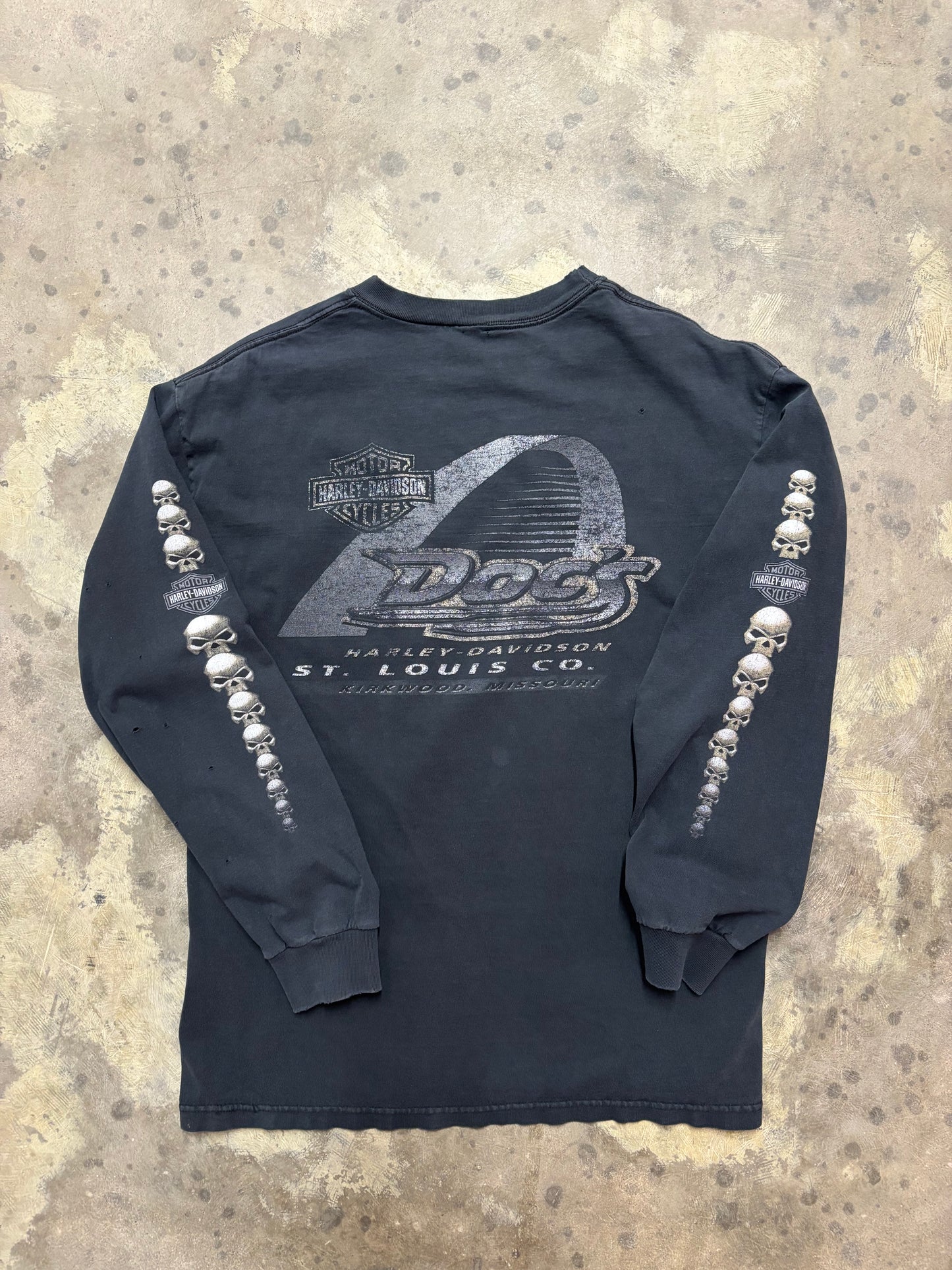 Vintage faded Harley Davidson skull pocket long sleeve size extra large