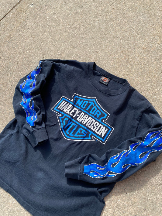 90’s Harley Davidson Blue Longlseeve Size Large