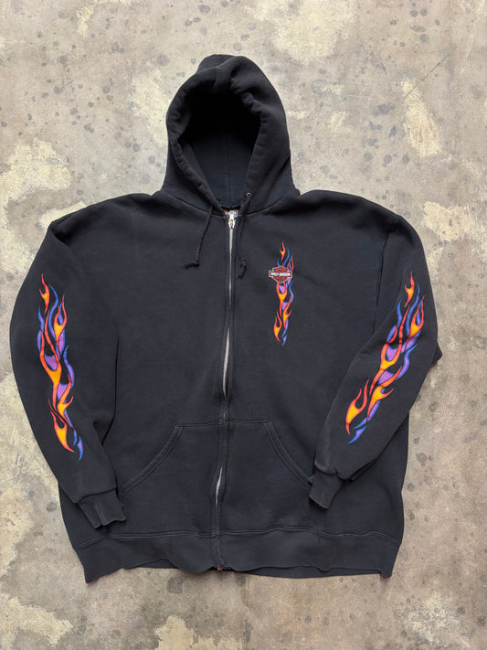 Vintage Harley Davidson Multi Flame Zip up hoodie size xl