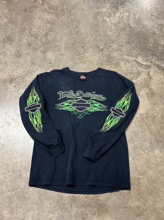 Vintage Harley Davidson green flame long sleeve size xl