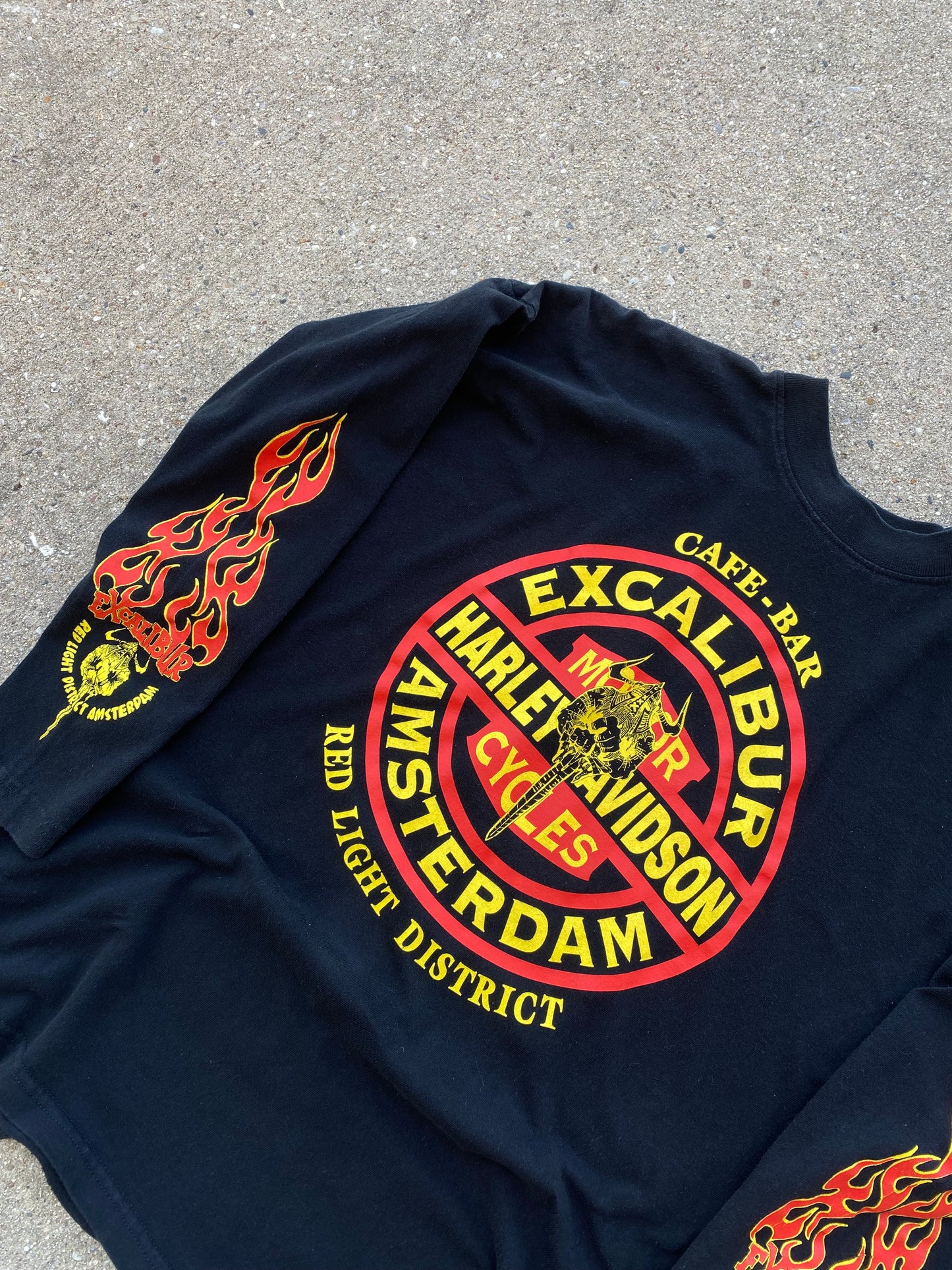 Vintage Excalibur Harley Davidson flame tribal pattern long sleeve shirt size extra large