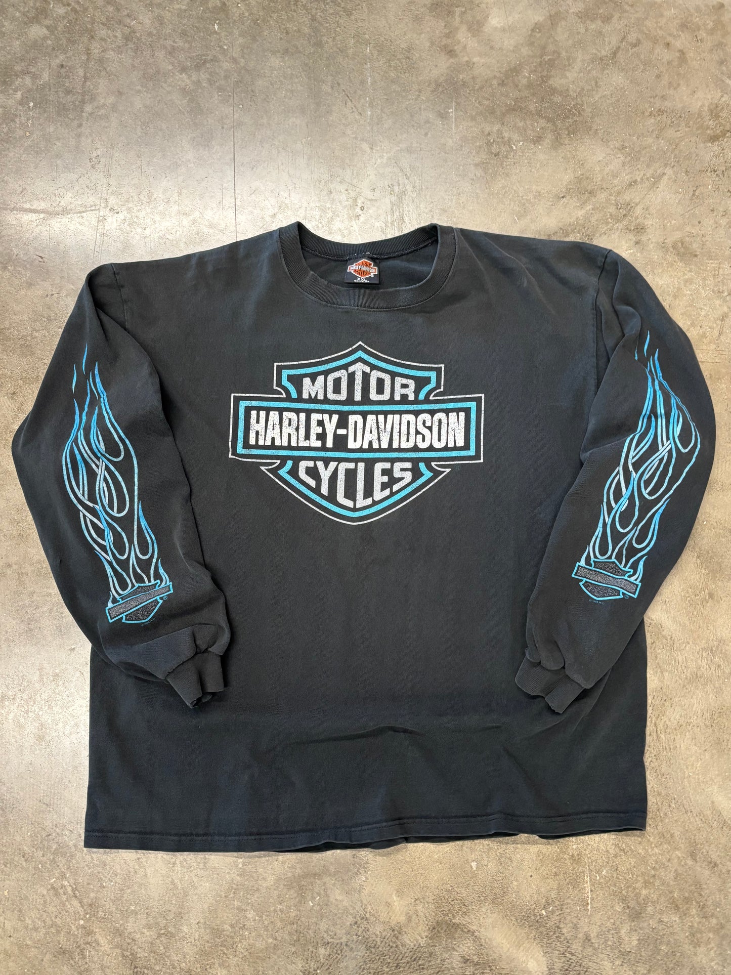 Vintage Harley Davidson Blue Flame long sleeve size xxl