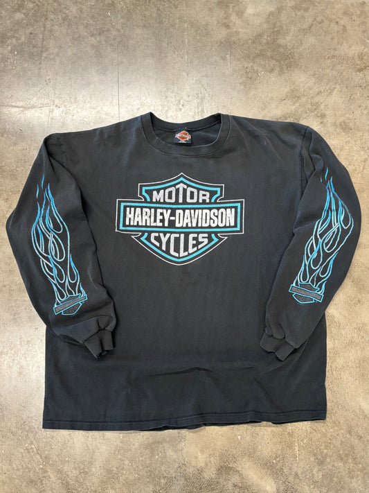 Vintage Harley Davidson Blue Flame long sleeve size xxl