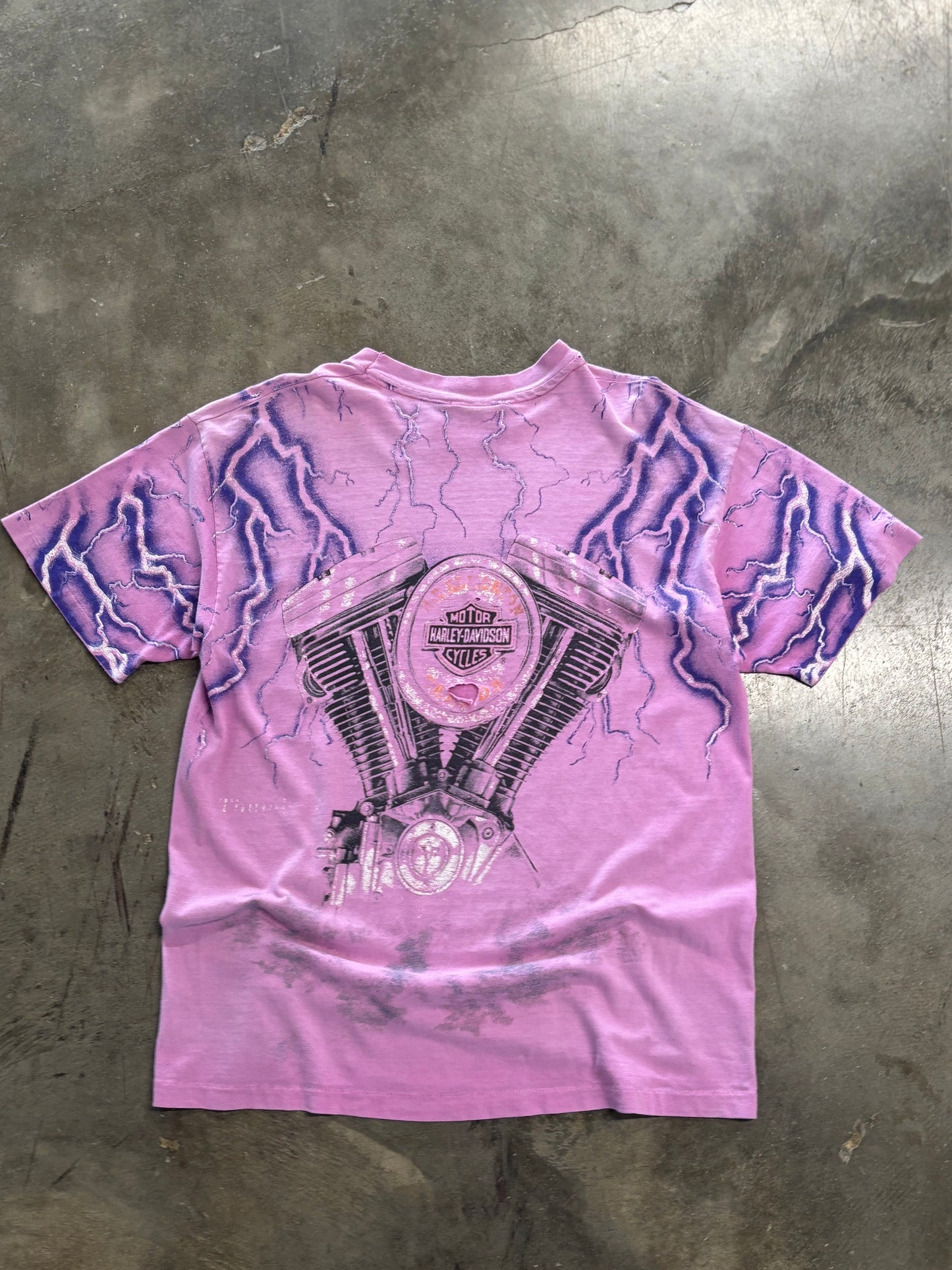 Vintage Harley Davidson Pink Engine Lightning size large