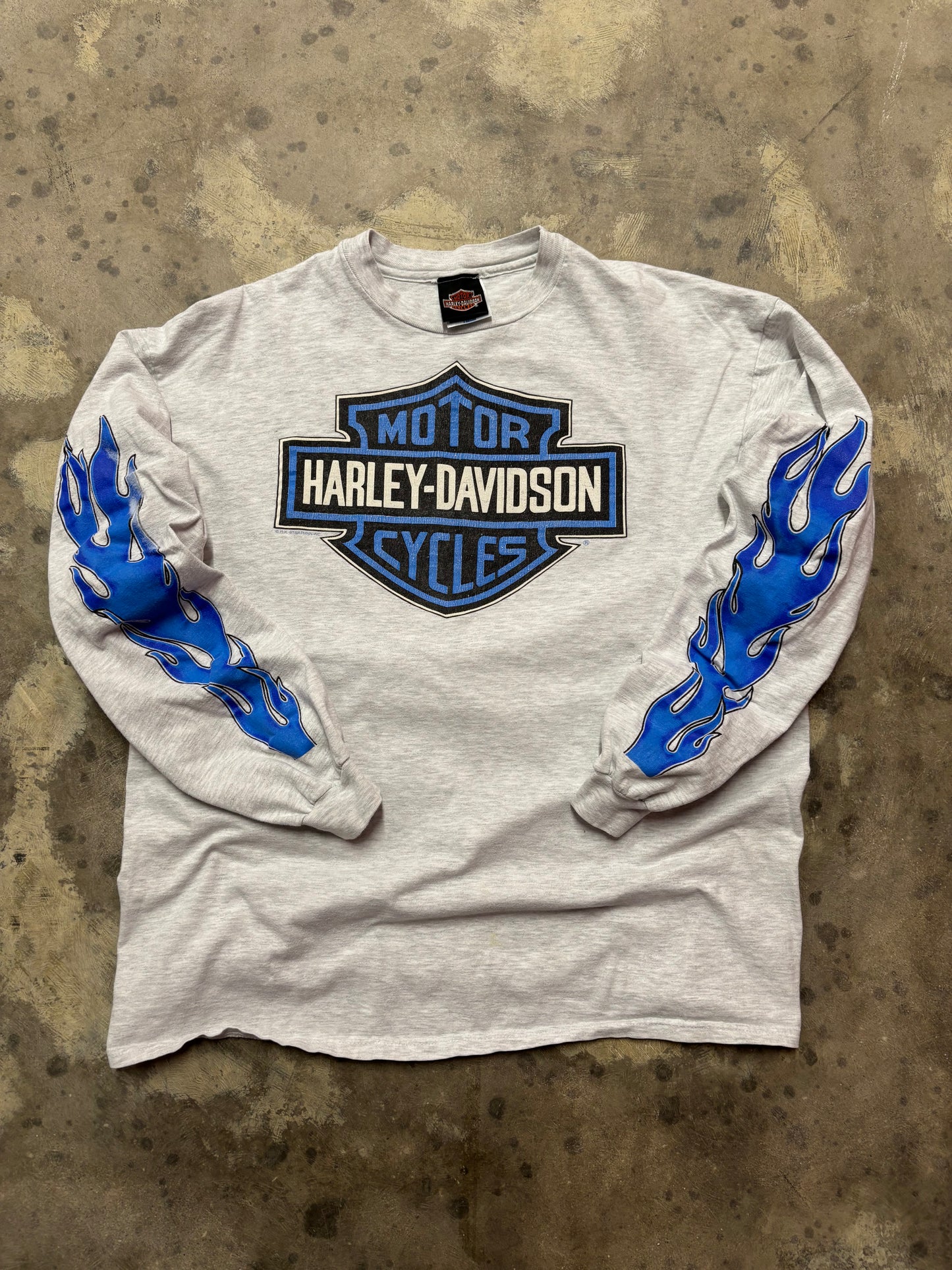 Vintage Harley Davidson blue flame grey blank size xl