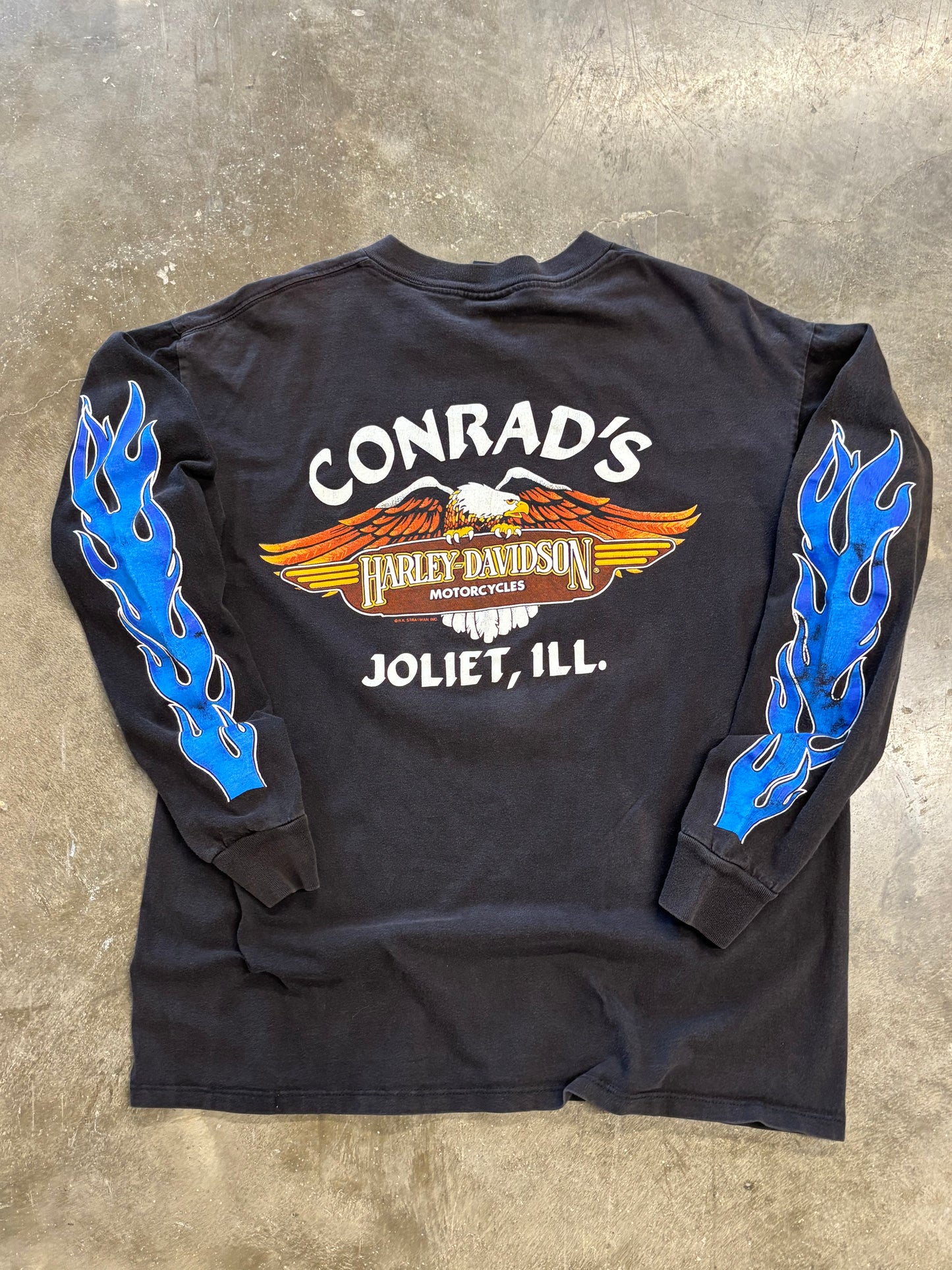 Vintage Harley Davidson Blue flame long sleeve size xxl