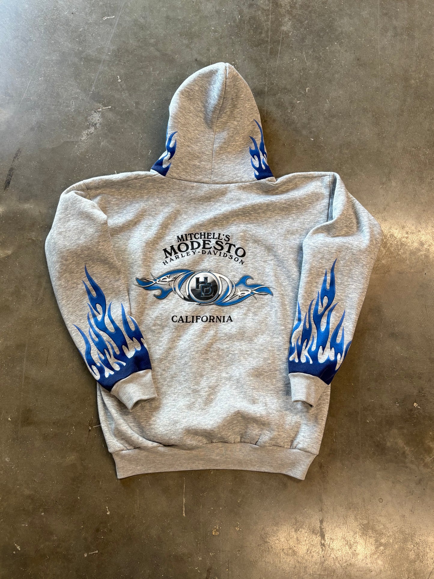 Vintage Harley Davidson Blue flame zip up size large