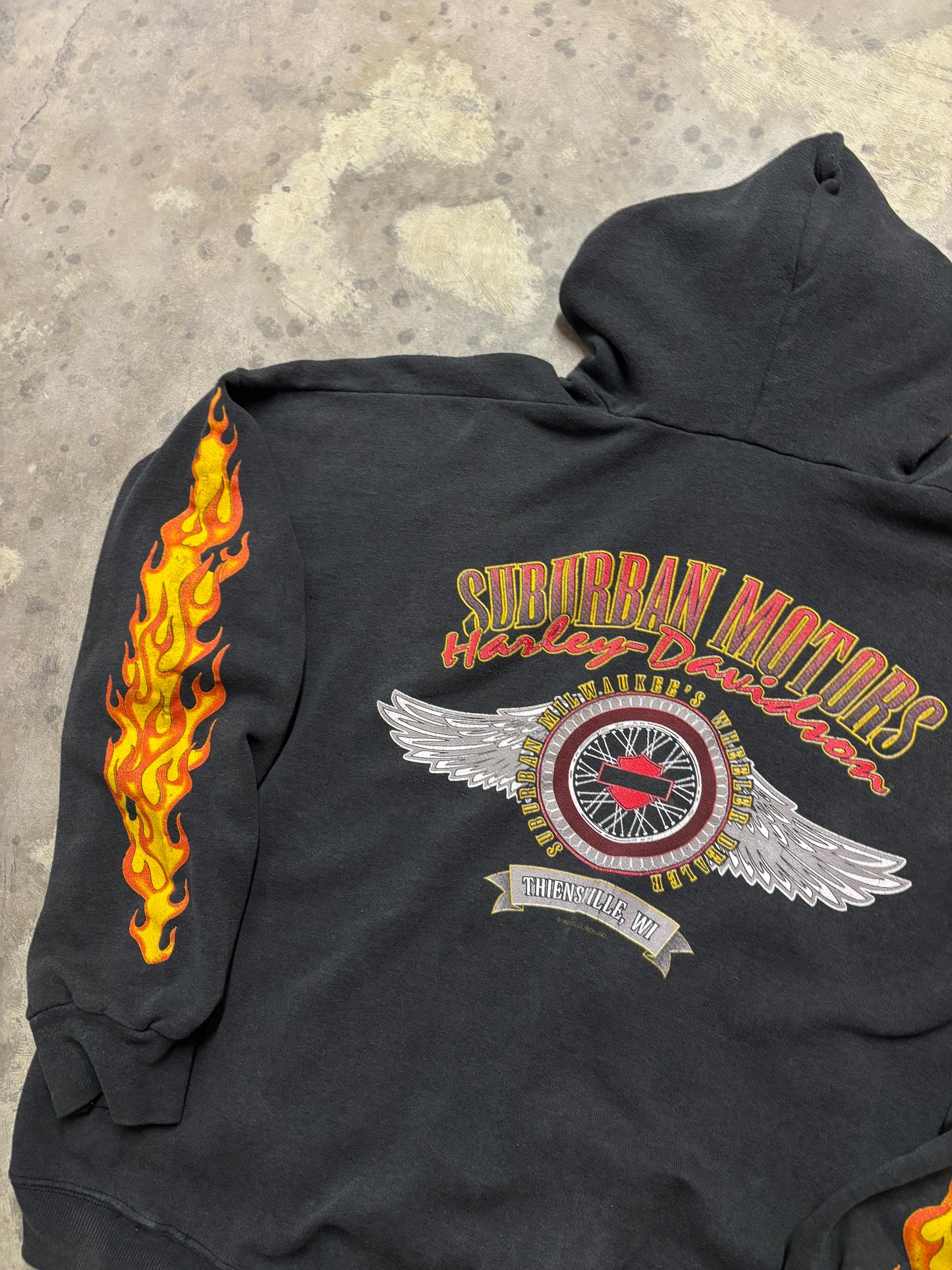 Vintage Harley Davidson Flaming Logo zip up hoodie size XXL