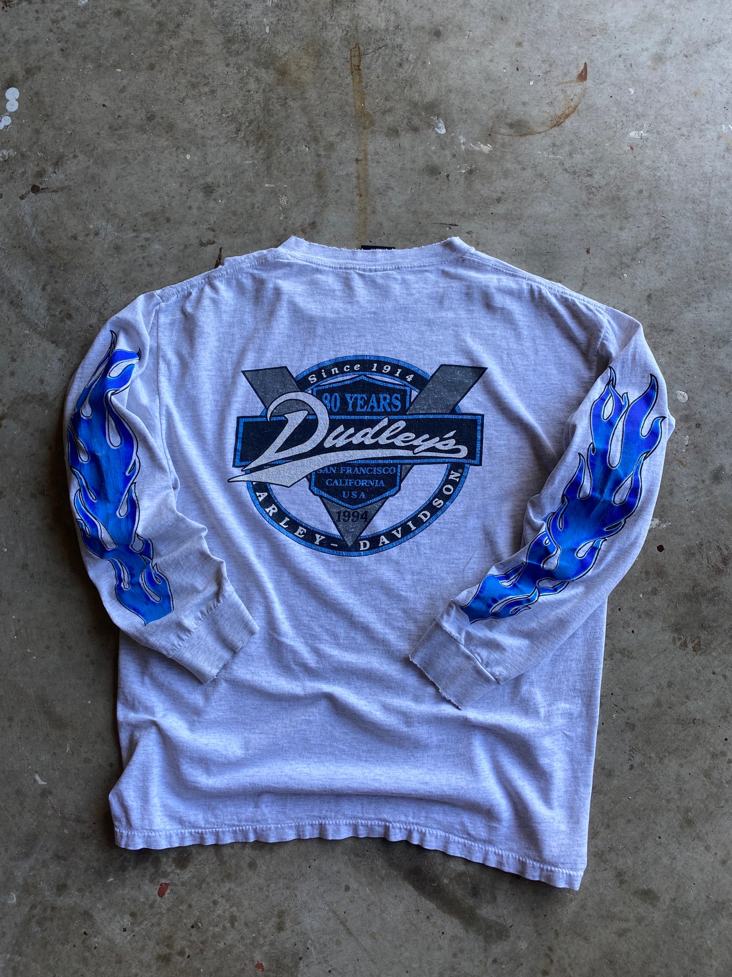 Vintage Harley Davidson Blue Flame Grey Blank Variant size large