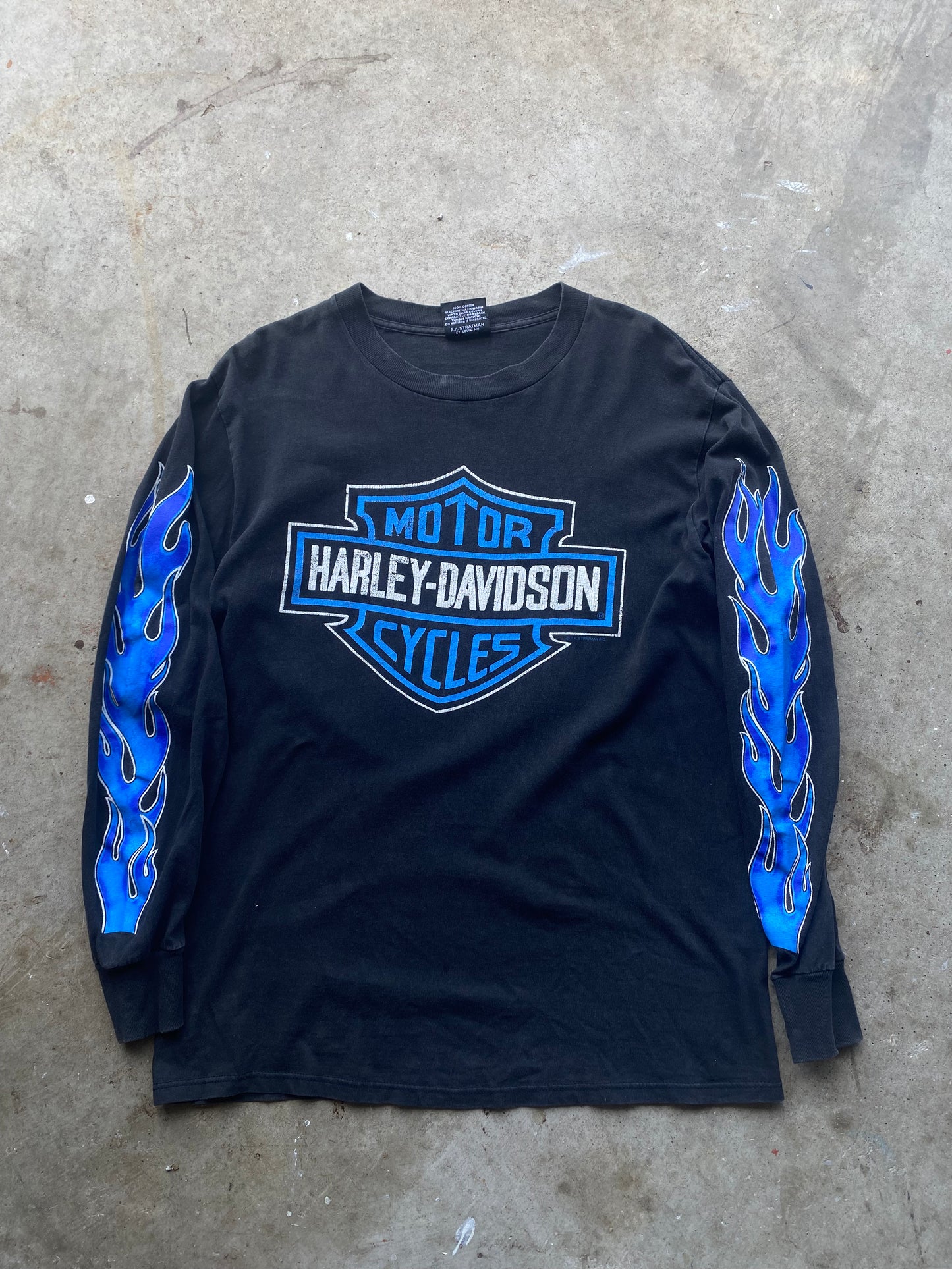 Vintage Harley Davidson Blue Flame shield long sleeve shirt size large