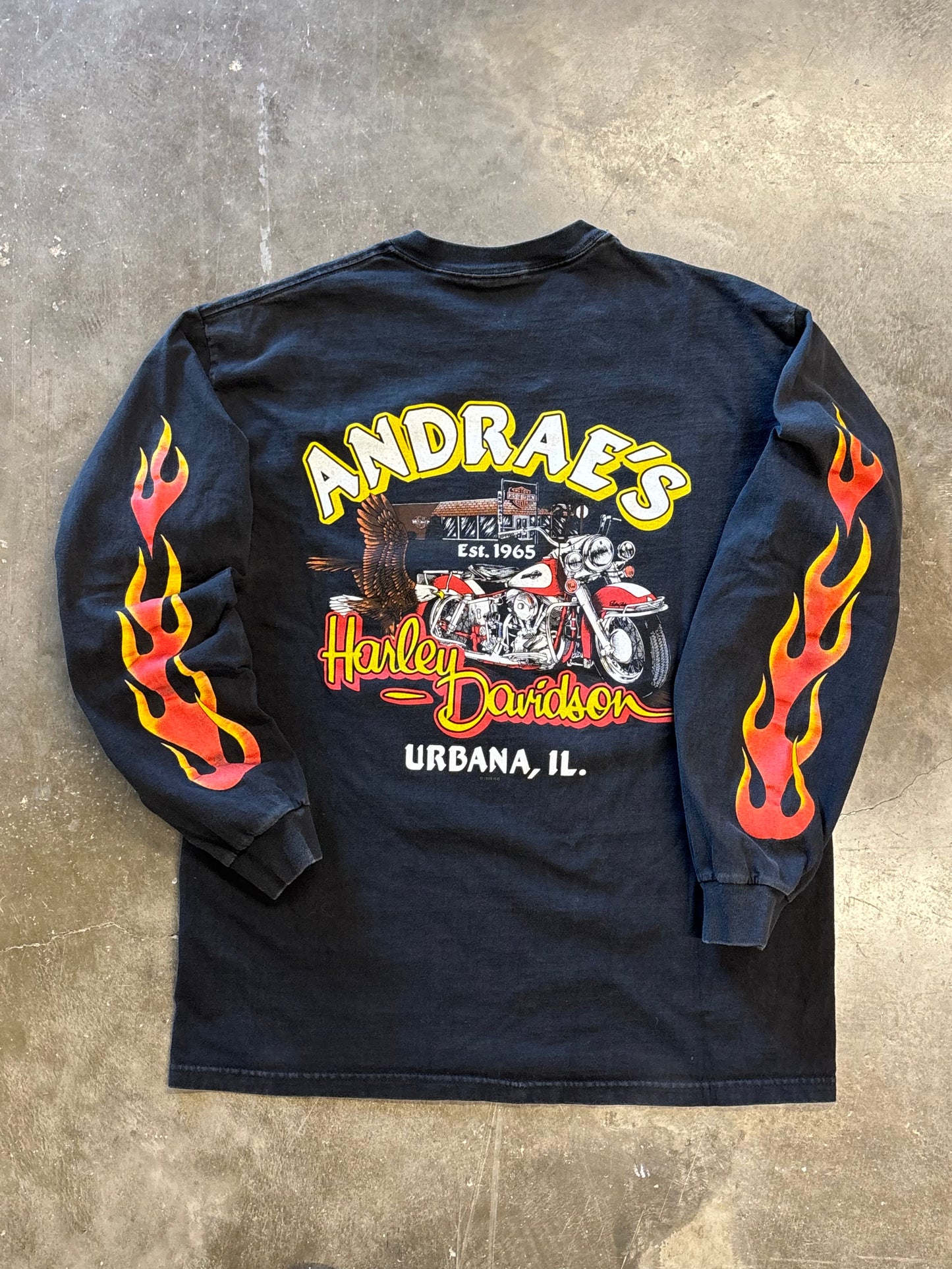 Vintage Harley Davidson Engine flaming long sleeve size large