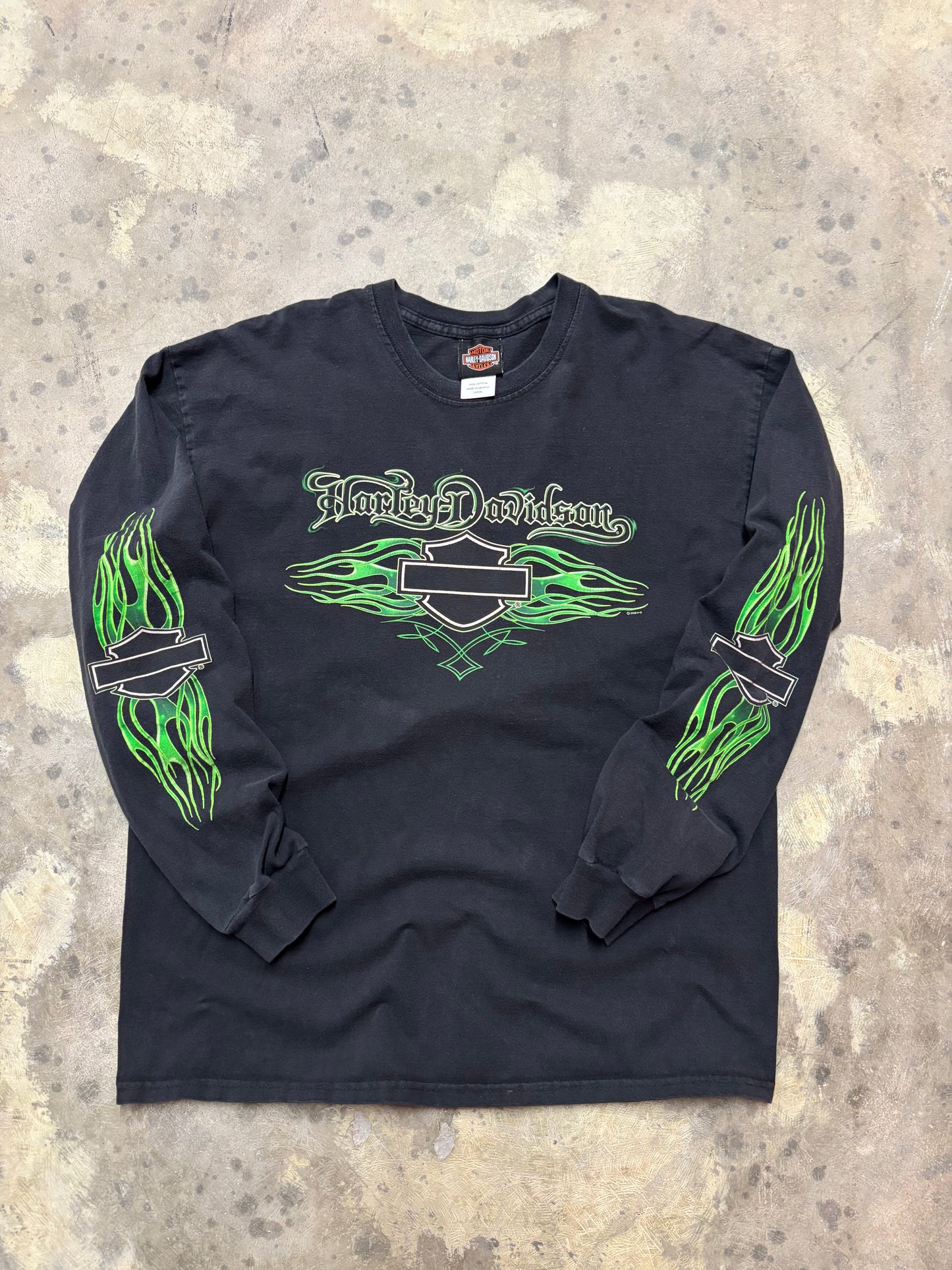 Harley Davidson Vintage green flame shirt size large