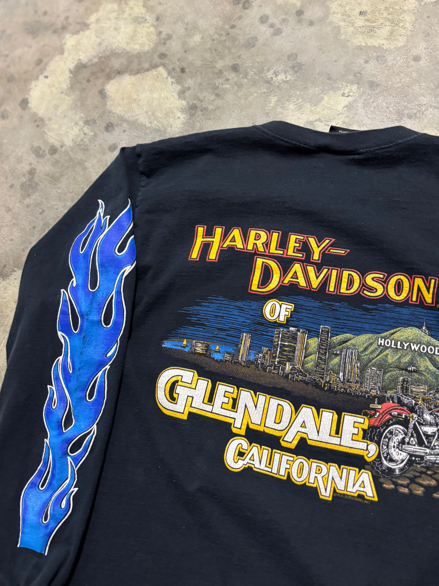Vintage Harley Davidson Blue flame long sleeve size large